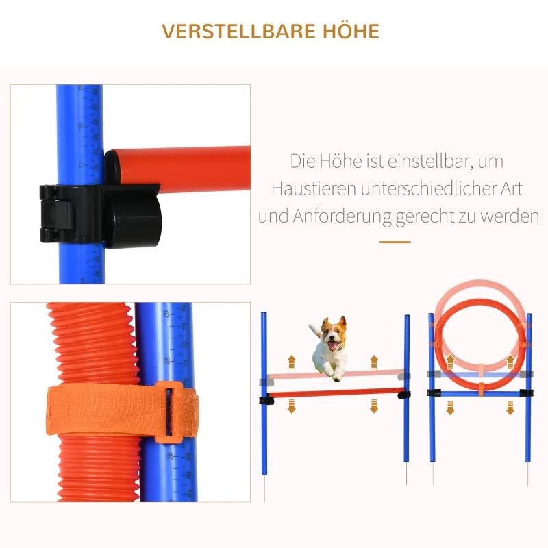Dog Agility Set, 3 in 1, Slalom Hurdle Jumping Ring, Blue+Red - Image 5