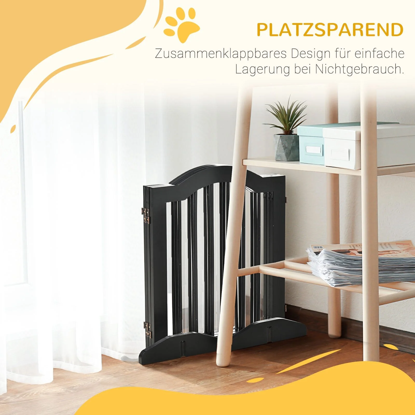 Dog Barrier, 3-Piece Foldable Gate with Support Feet, Black - Image 4
