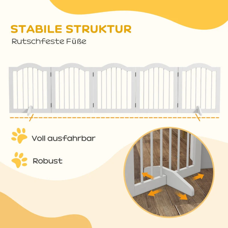 Dog Barrier, 5 Panels, Foldable, Solid Wood/MDF, White - Image 5