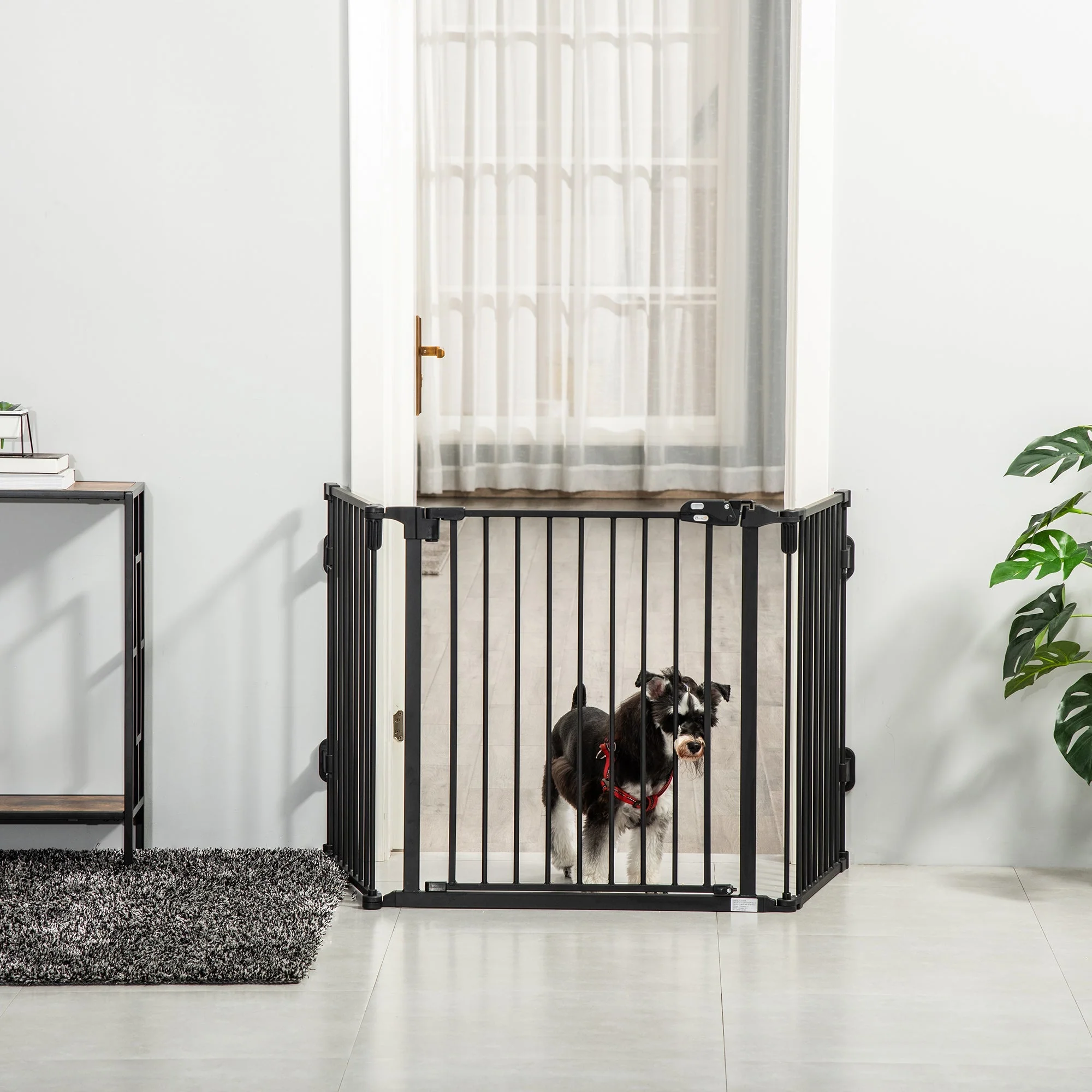 Dog Barrier, Automatic Door, Adjustable, Foldable, 3 Panels, Metal