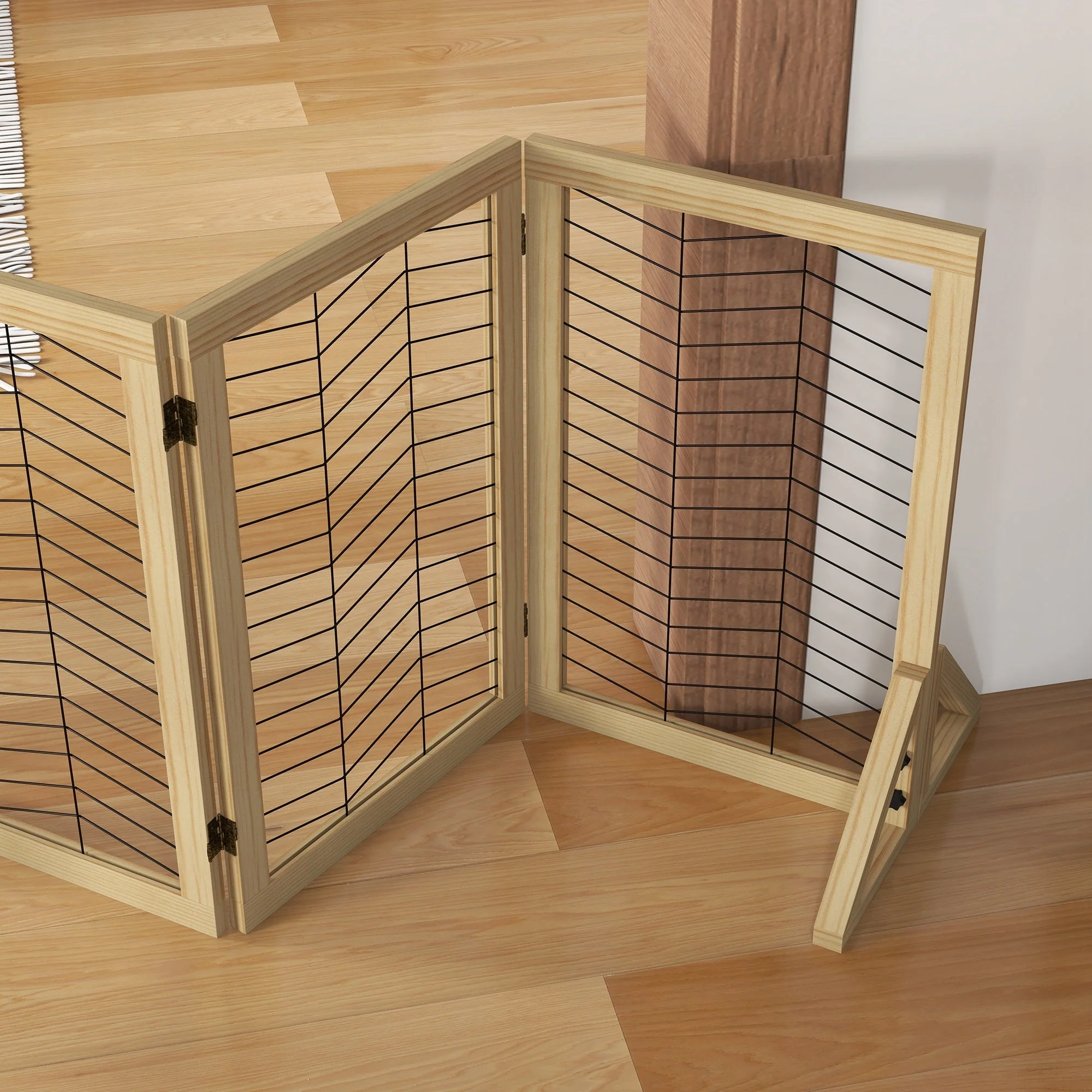 Dog Barrier Safety Gate Foldable 8 Panels Wooden - Image 8