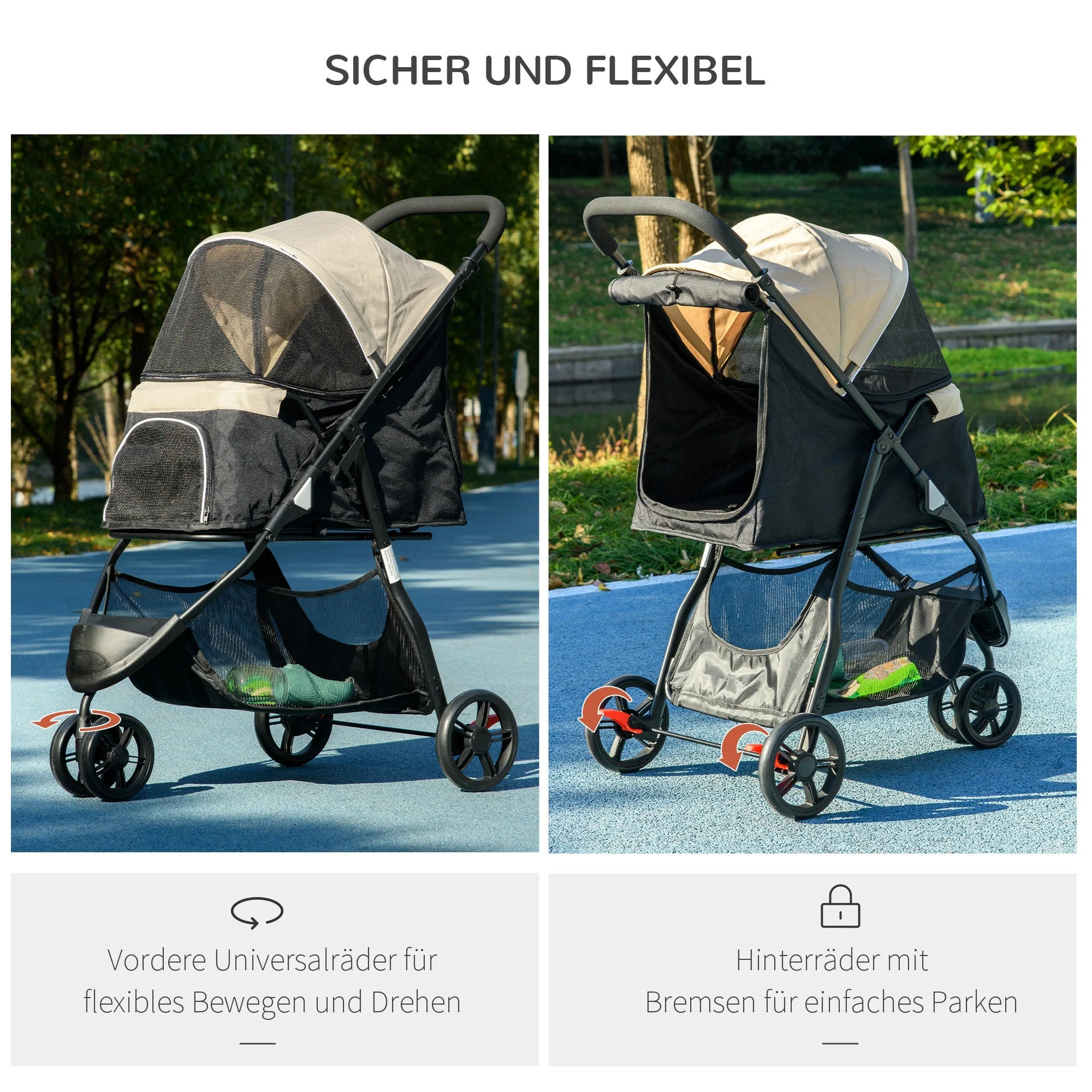 Dog Buggy 2 in 1, Foldable with Rain Cover, Khaki - Image 4