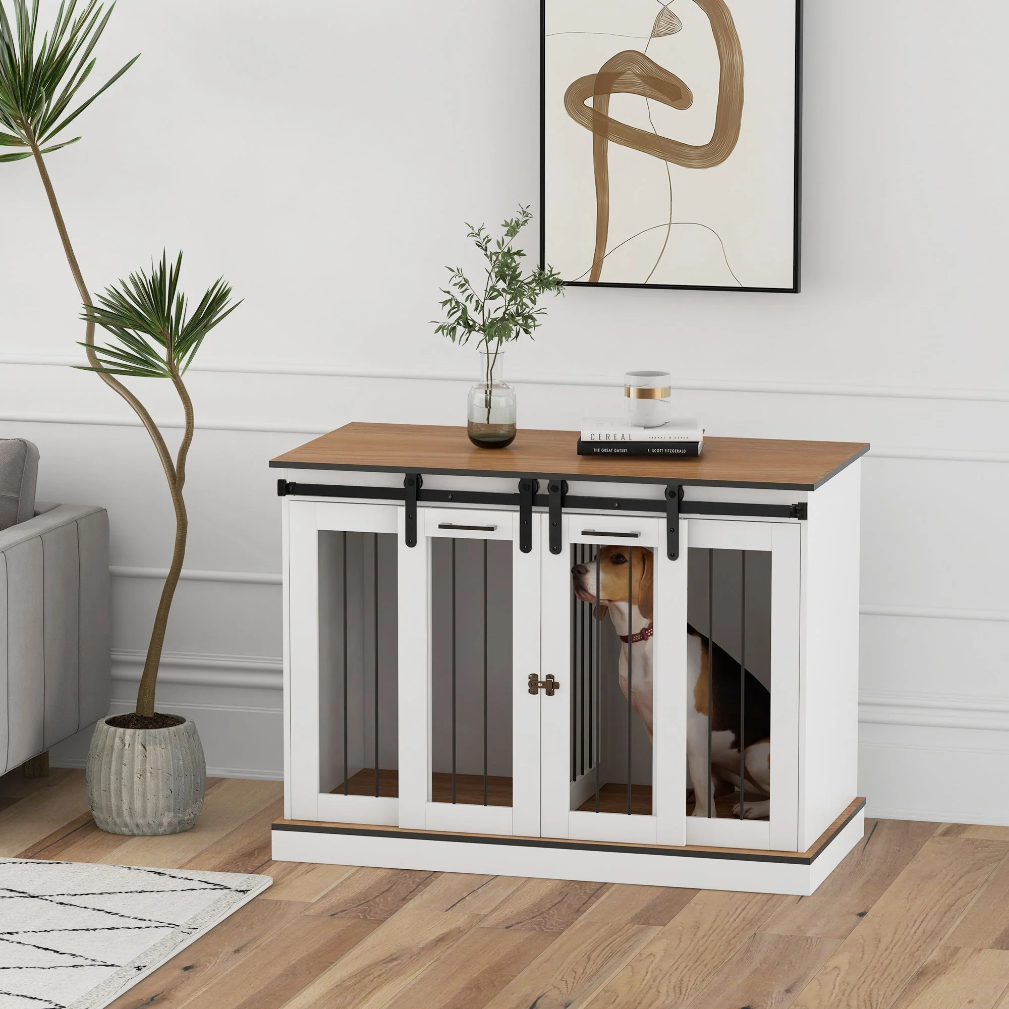 Dog Cage, 2 Room Option, Double Doors, White - Image 8