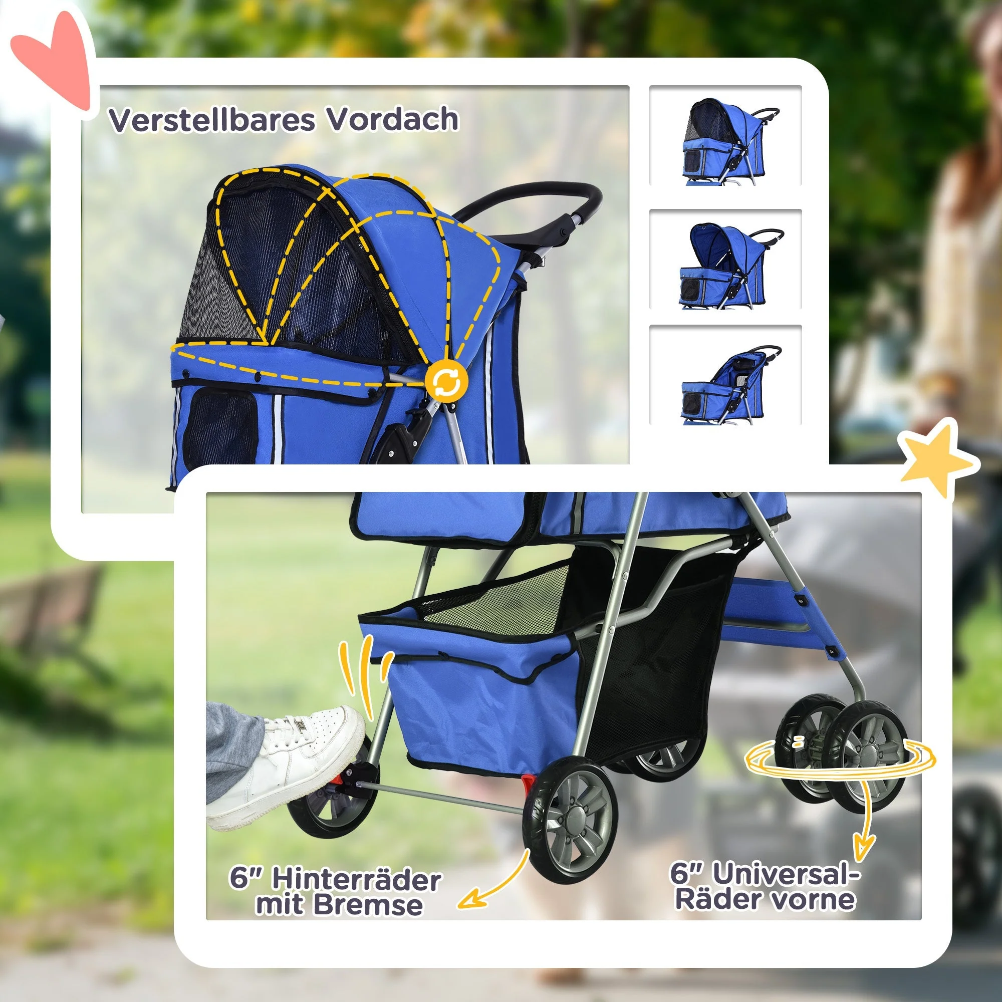 Dog Cart Pet Stroller Jogger Trailer, Foldable Lightweight, Blue - Image 6