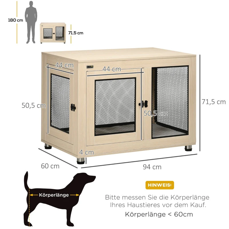 Dog Crate, Lockable, 2 Doors, Natural + Black - Image 3