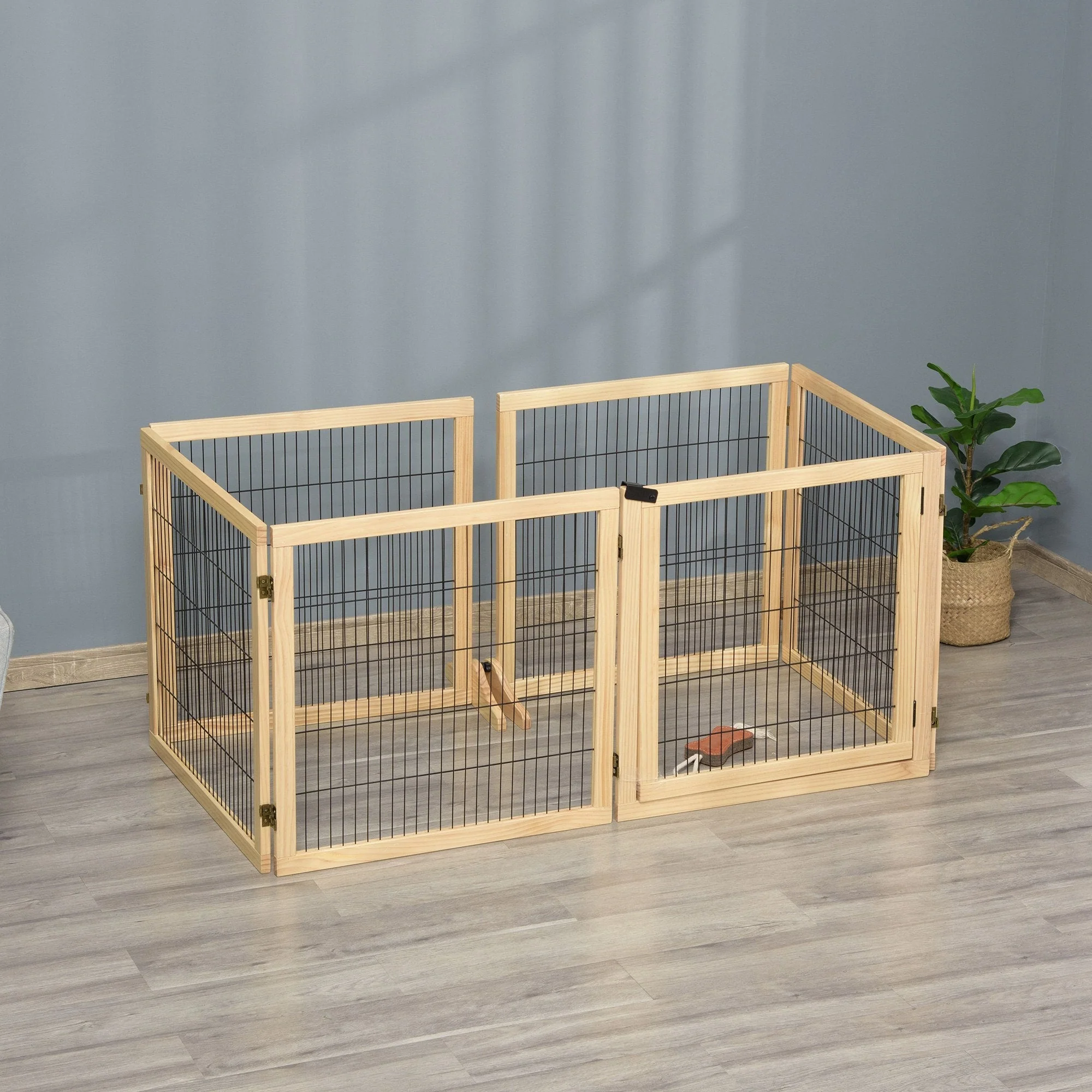 Dog Gate, Bidirectional Folding, Pinewood Metal Natural - Image 8