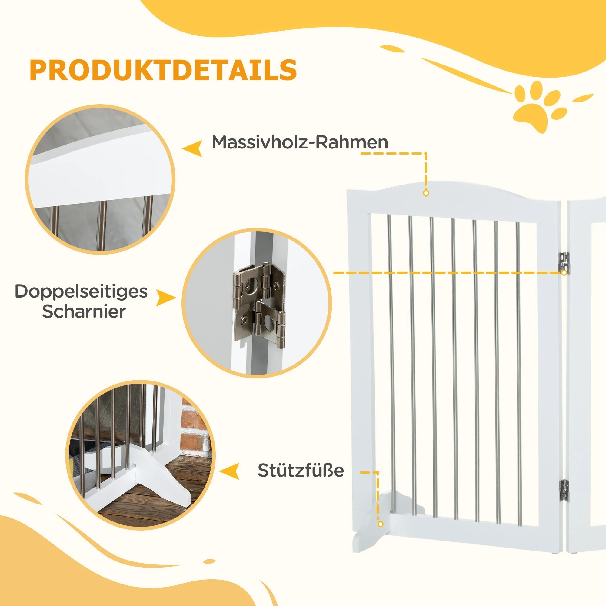 Dog Gate Foldable 3-Panel Stair Safety Barrier, White - Image 6