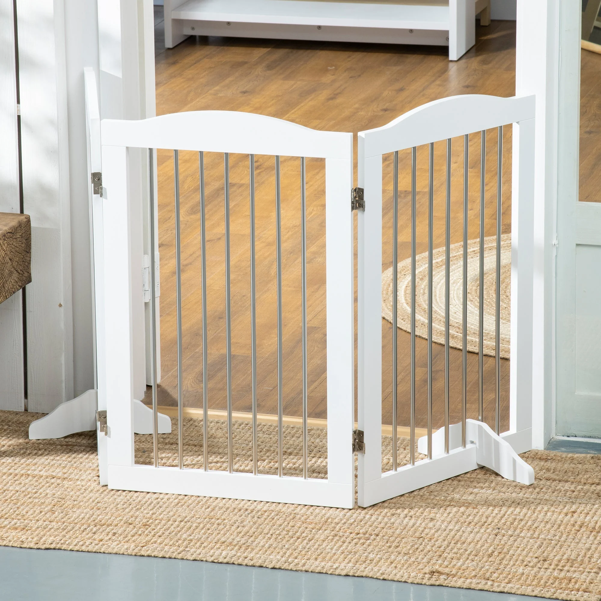 Dog Gate Foldable 3-Panel Stair Safety Barrier, White - Image 8