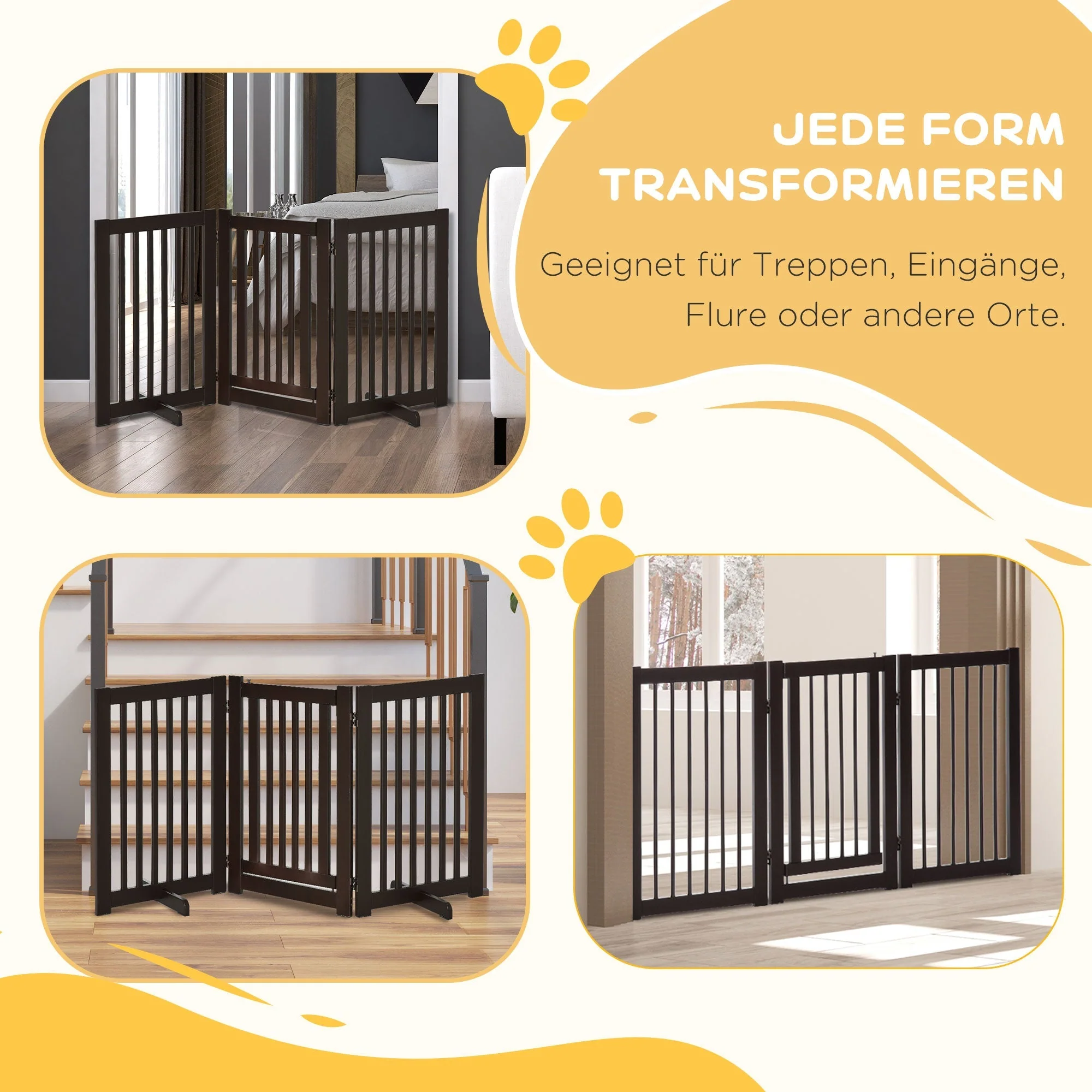 Dog Gate, Freestanding Adjustable Foldable, Dark Brown Wood - Image 5