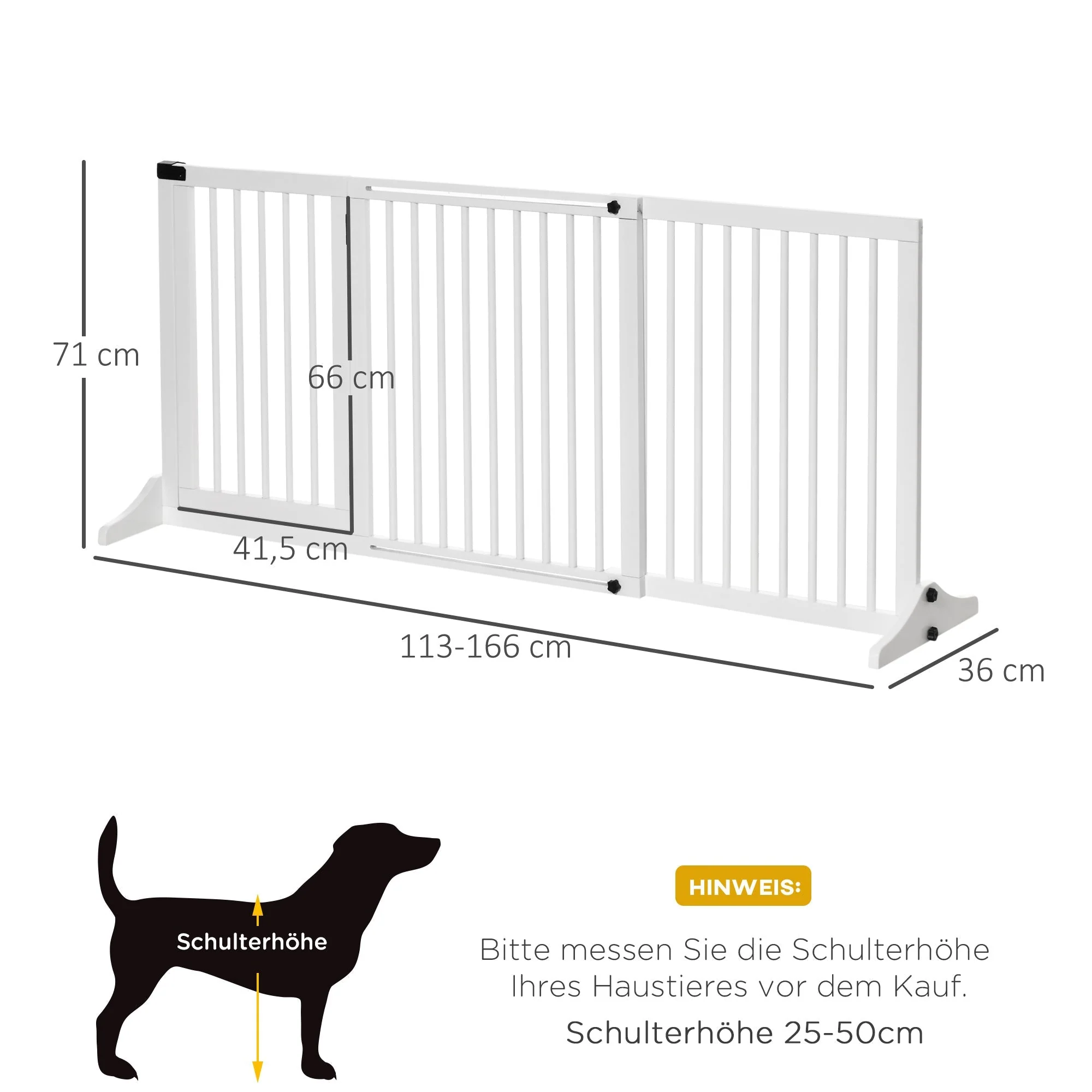 Dog Gate Freestanding Safety Gate with Door, Wooden, White - Image 3