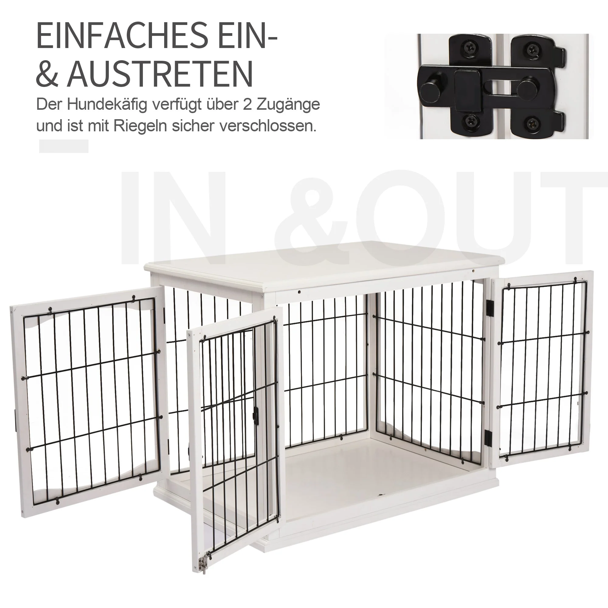 Dog House, Transport Box Small Animal Cage, MDF & Metal in White - Image 6