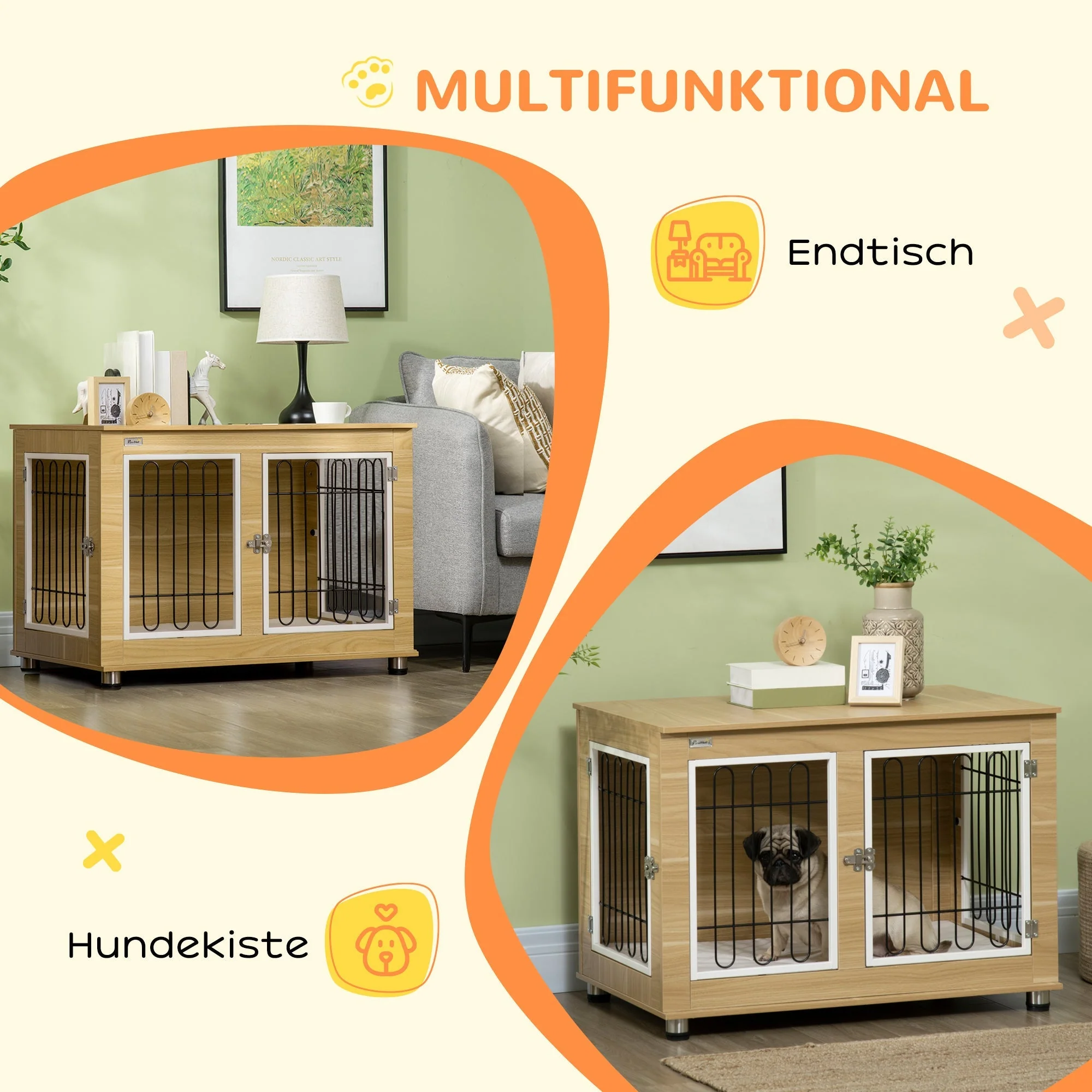 Dog Kennel, Table Top, Double Doors, Cushions, Oak - Image 6
