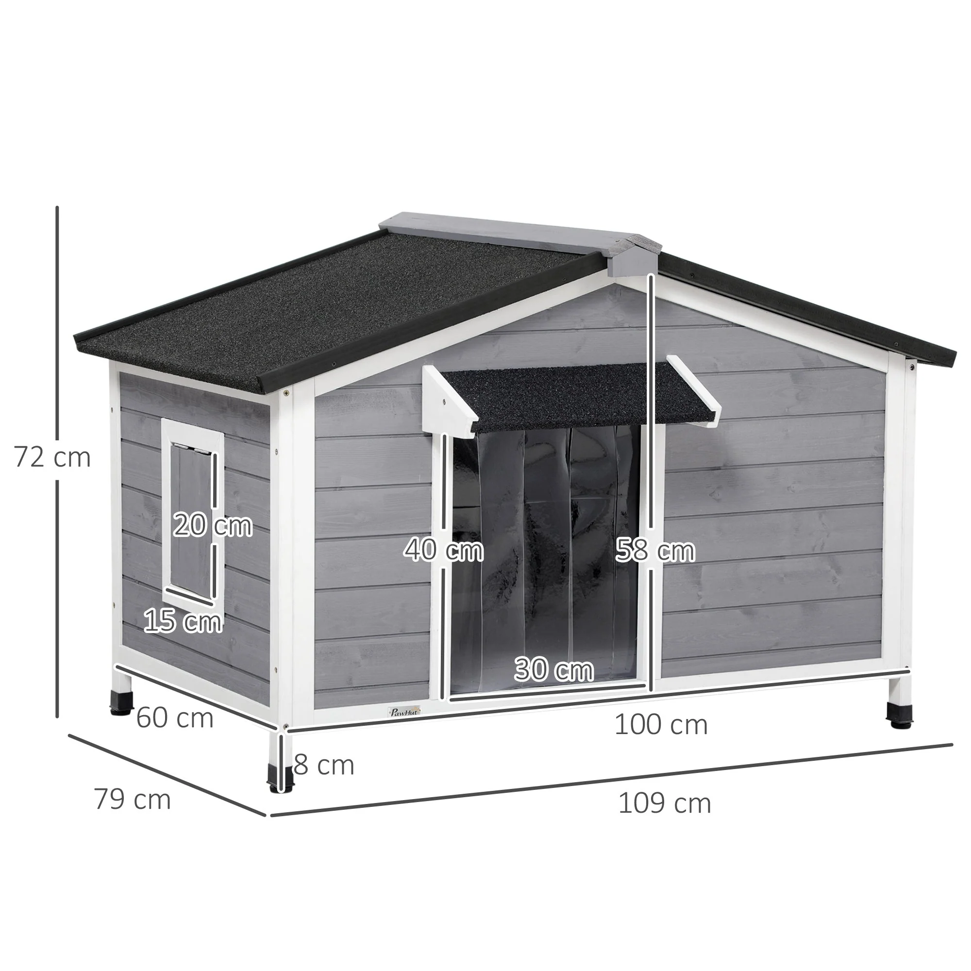 Dog Kennel, Weather-Resistant Fir Wood, Grey - Image 3