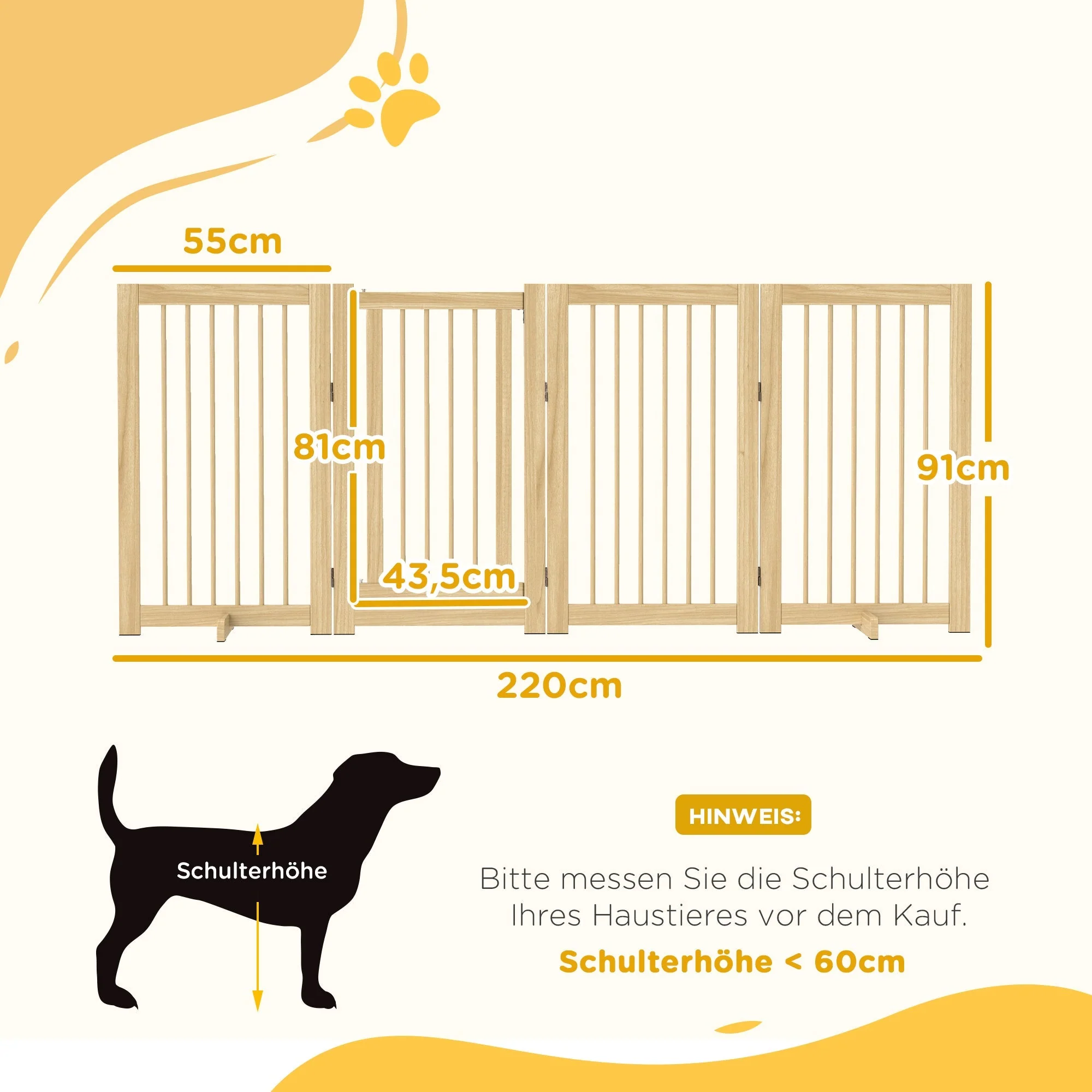 Dog Safety Gate, 4-Piece Foldable Freestanding Door, Wooden - Image 3