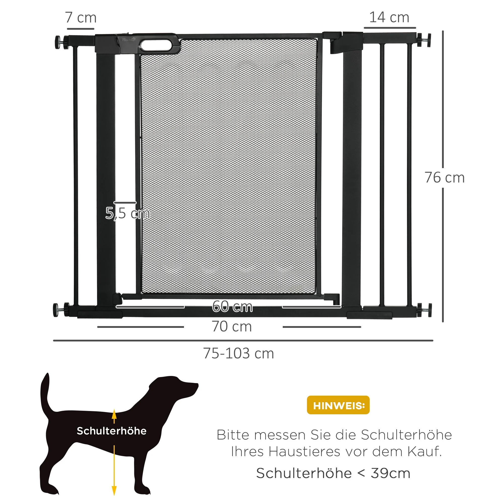 Dog Safety Gate 75-103 cm Auto-Close Stair/Pet Steel, Black - Image 3