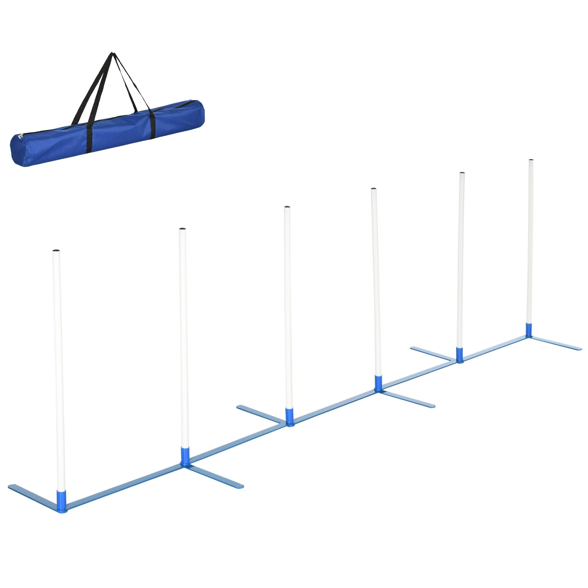 Dog Slalom Poles Agility Training Set with 600D Bag, Polyester White Blue - Image 2