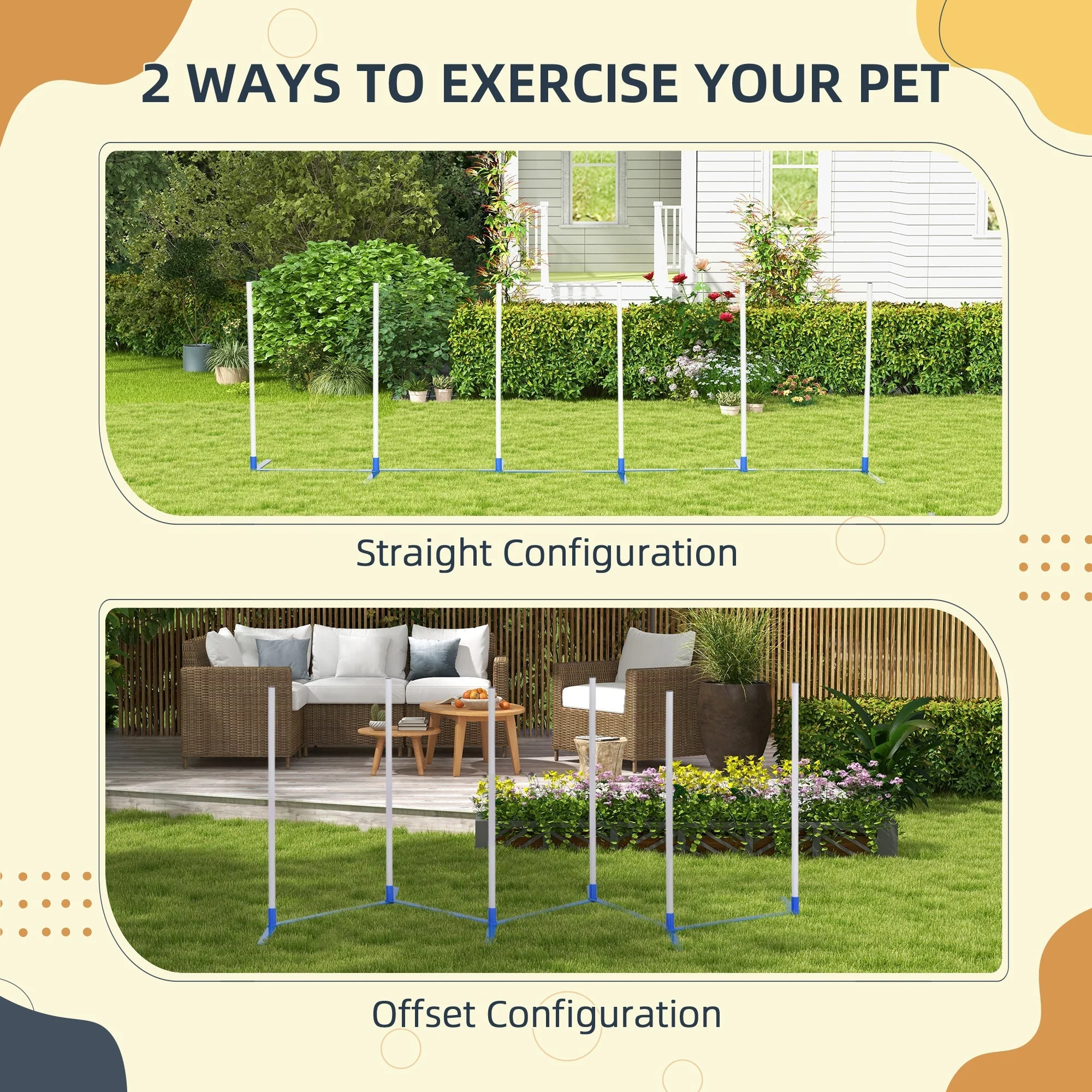 Dog Slalom Poles Agility Training Set with 600D Bag, Polyester White Blue - Image 4