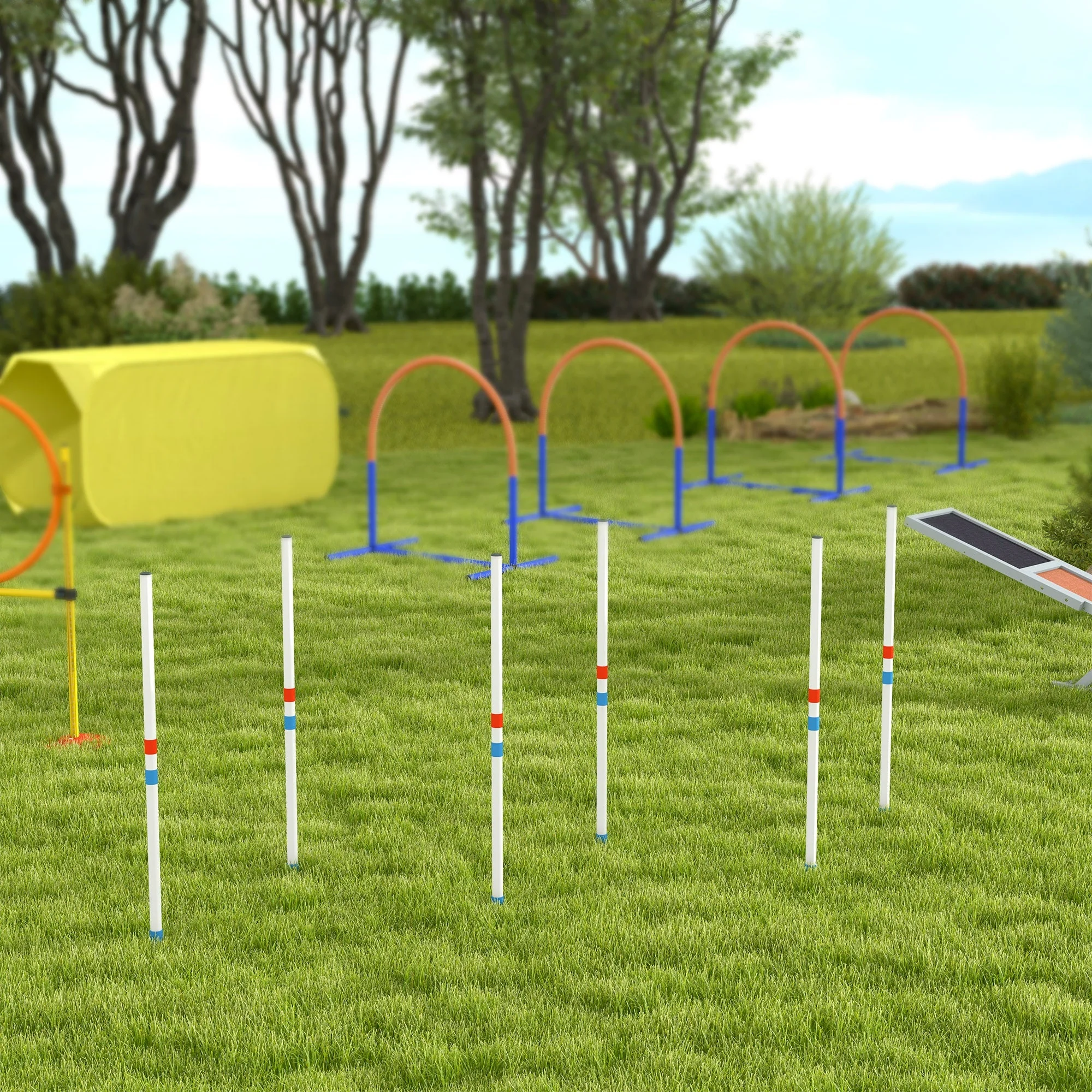 Dog Slalom Poles Agility Training Set with 600D Bag, Polyester White Blue - Image 8