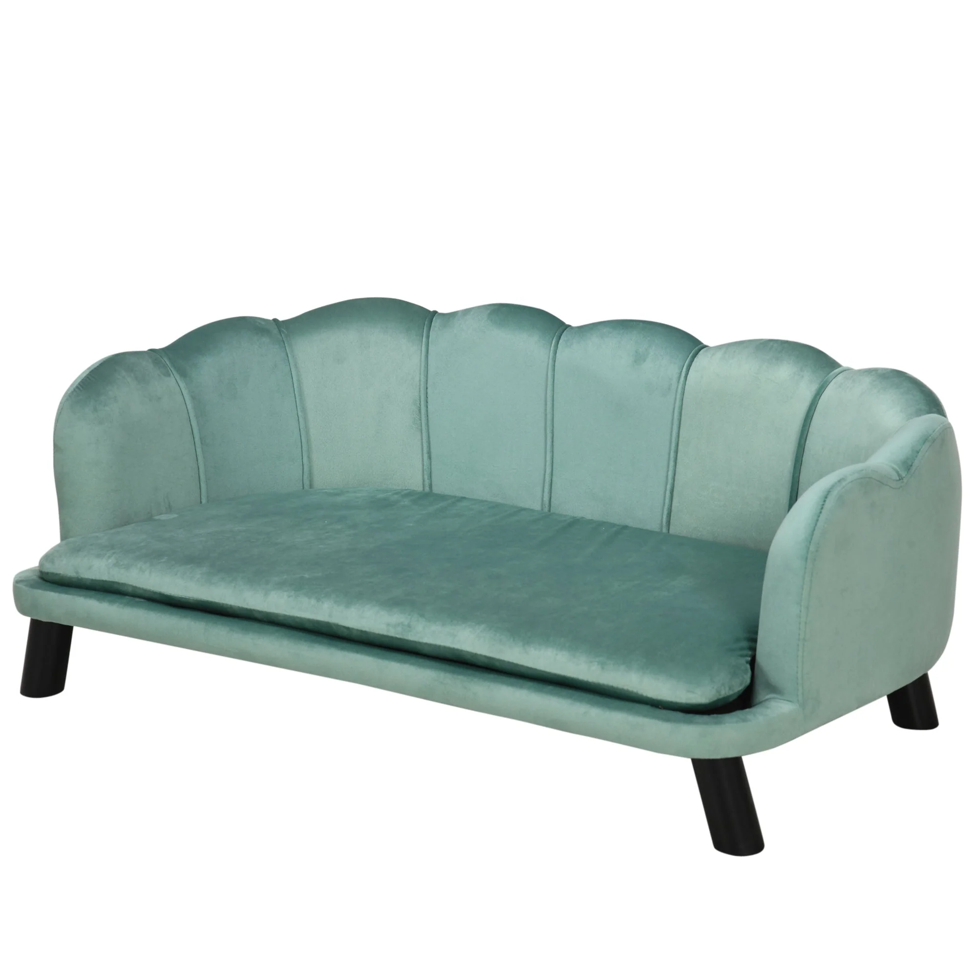 Dog Sofa, Backrest & Wooden Legs, Soft Cover, Green - Image 2