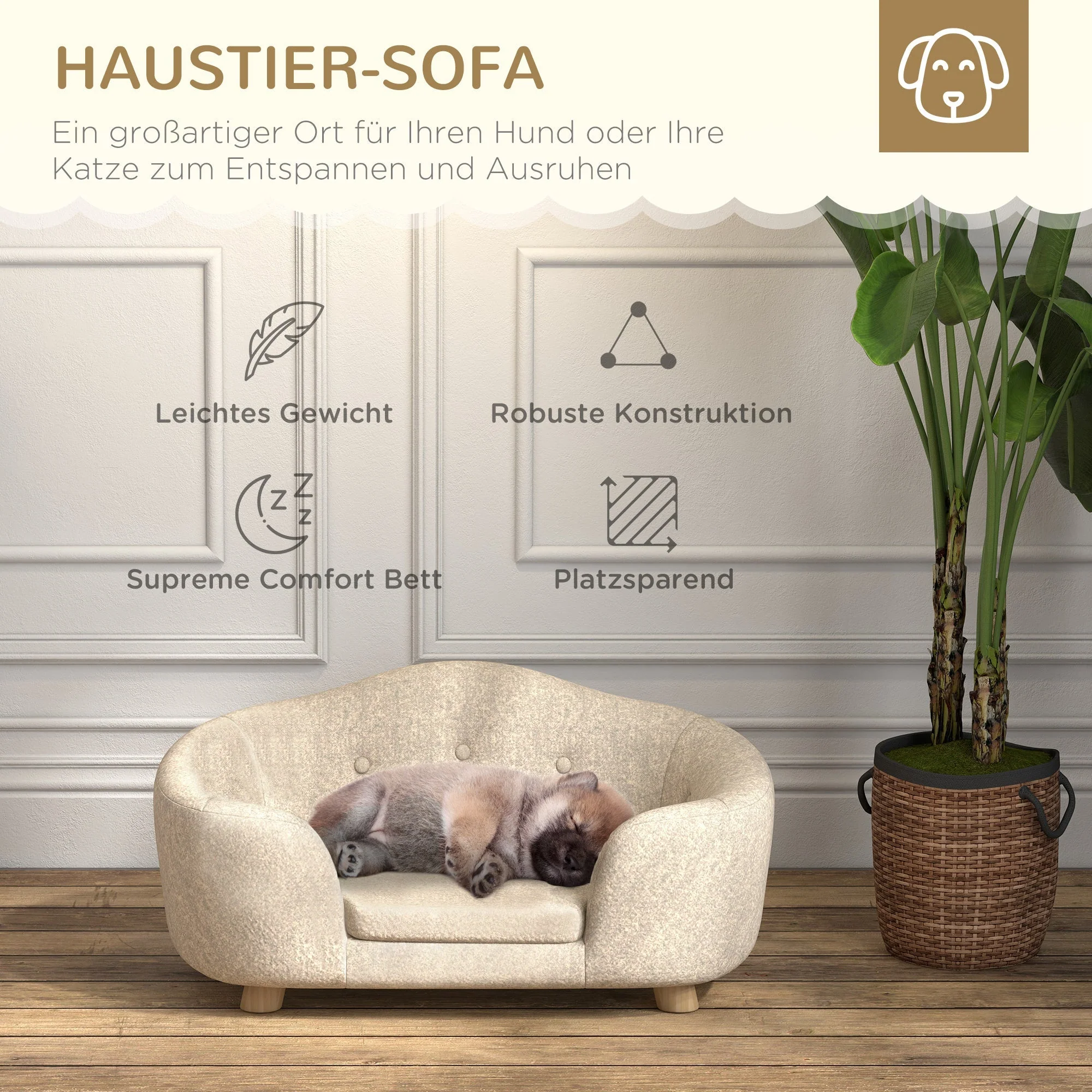 Dog Sofa Plush Cushion Small Pine Cream White - Image 4