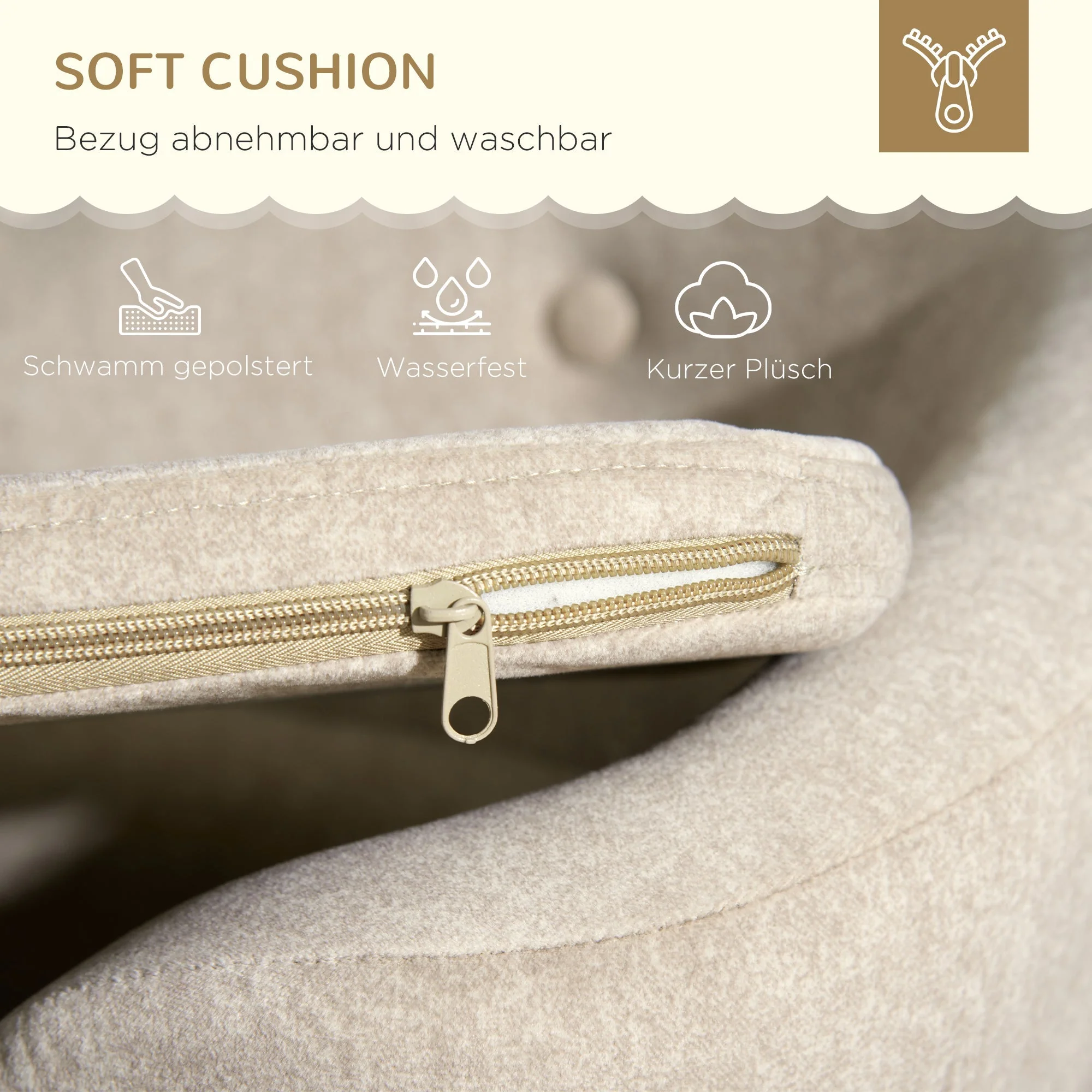 Dog Sofa Plush Cushion Small Pine Cream White - Image 5