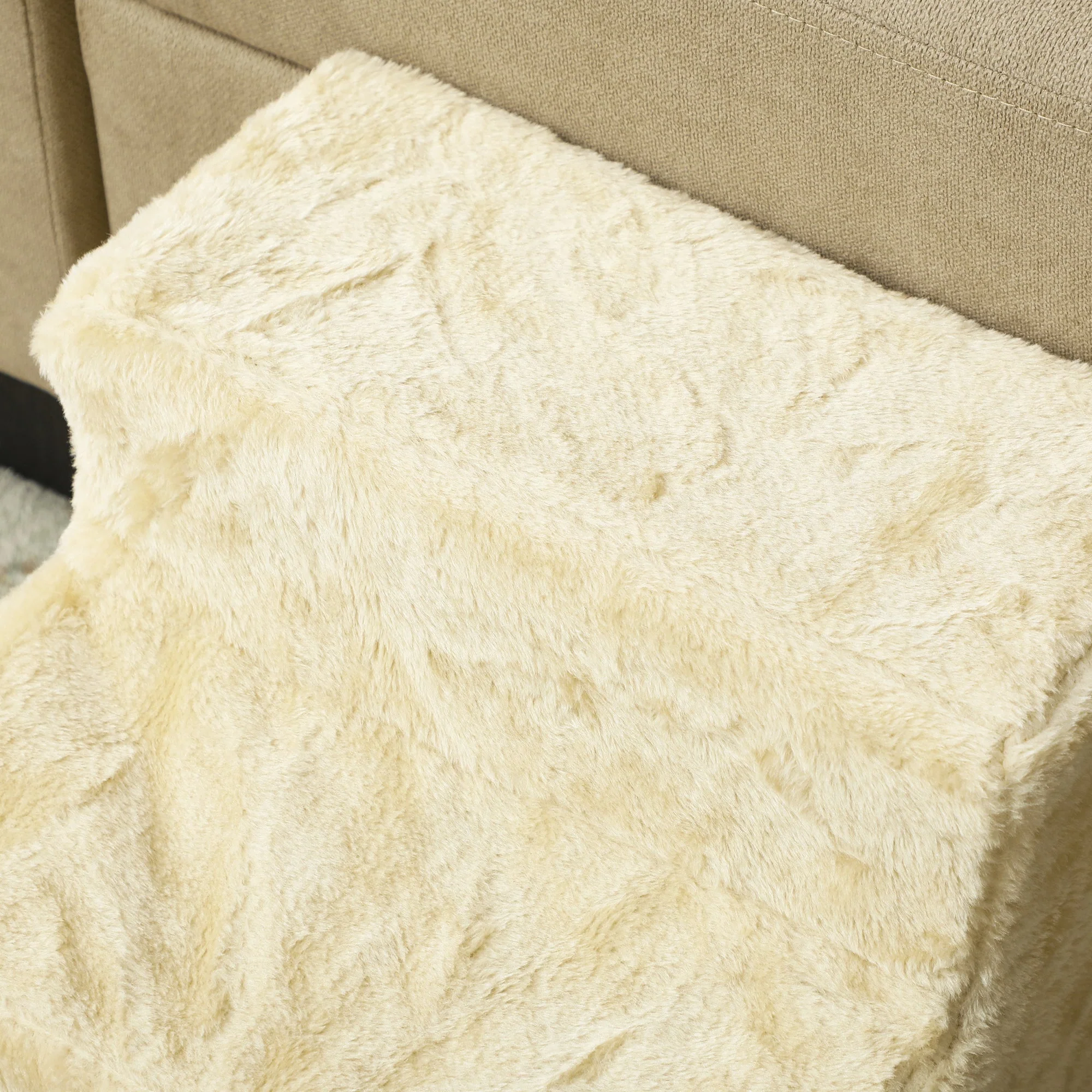 Dog Stairs, 3-Step 35 cm, Plush Look, Beige - Image 7