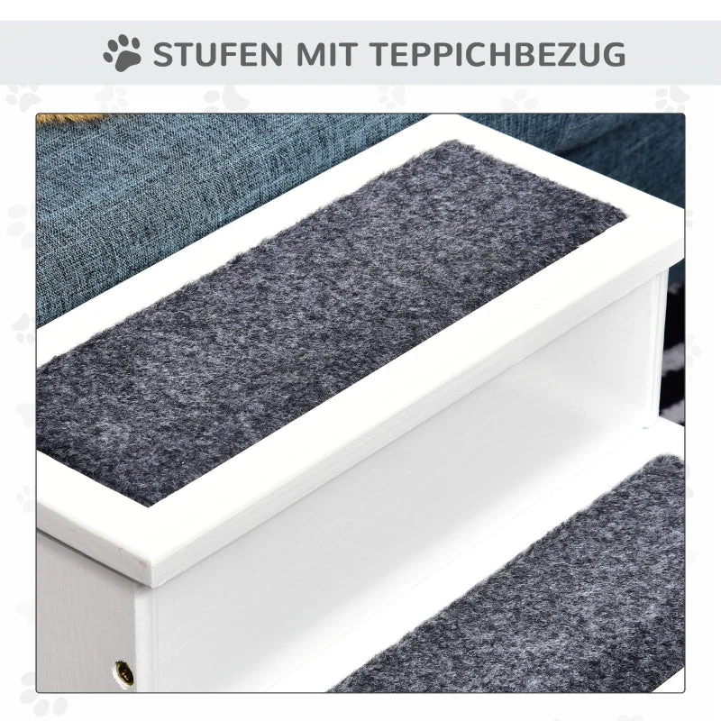 Dog Stairs, 3 Steps Pet Entry Aid with Storage, Fir Wood White - Image 6