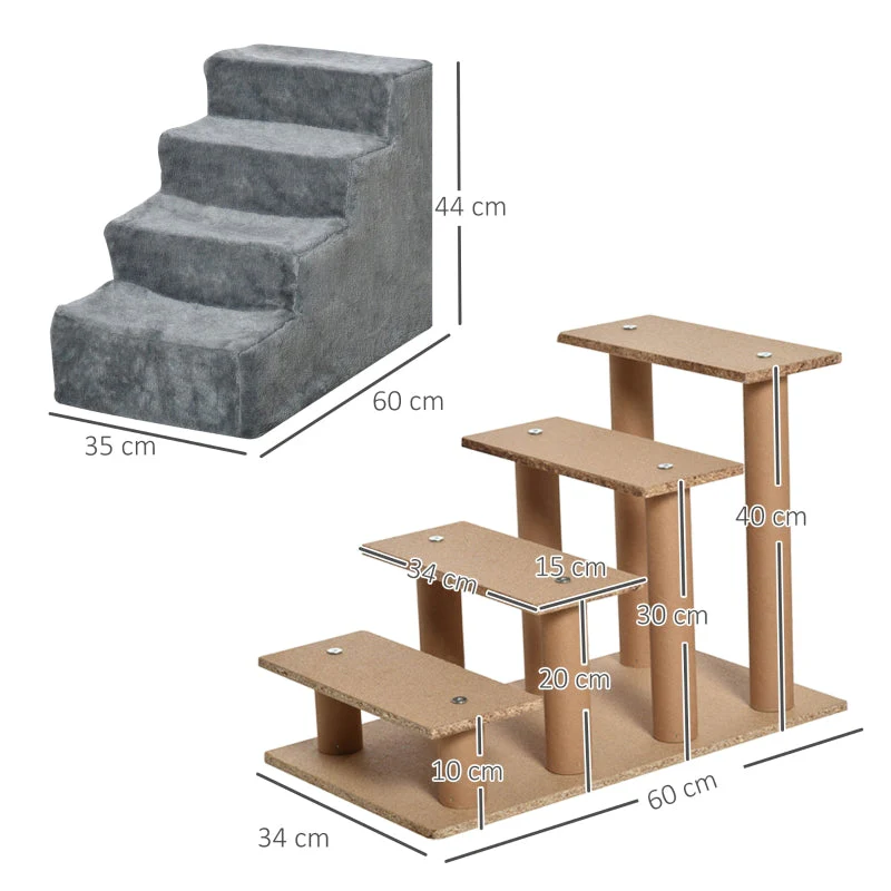 Dog Stairs 4-Step, Pet Stairs 35cm, Plush Look, Light Grey - Image 3
