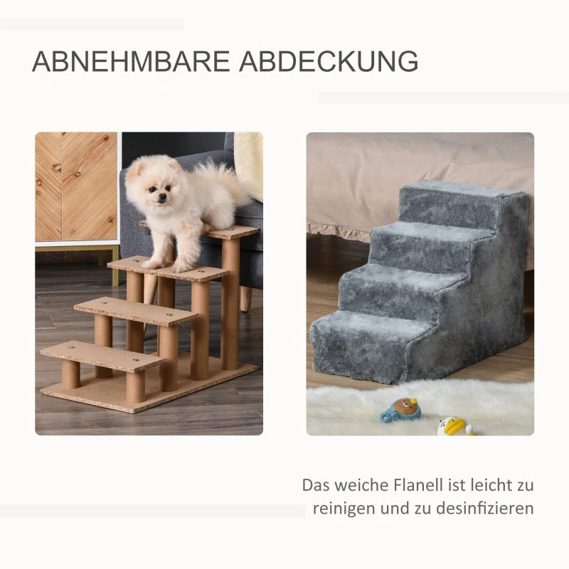Dog Stairs 4-Step, Pet Stairs 35cm, Plush Look, Light Grey - Image 4