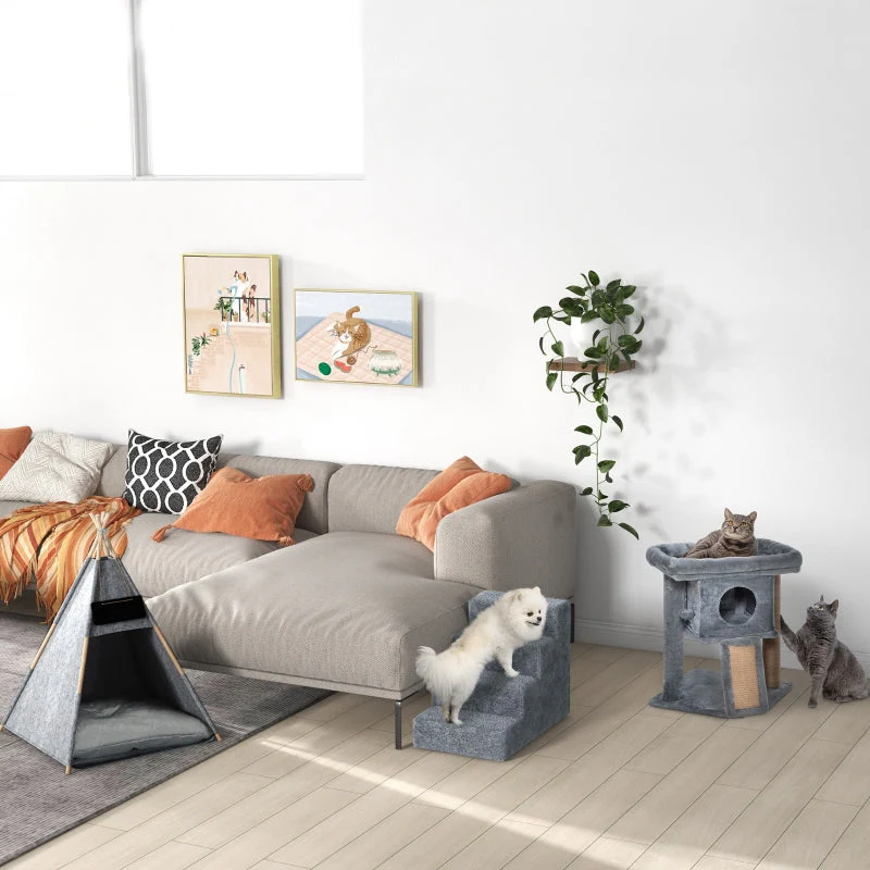 Dog Stairs 4-Step, Pet Stairs 35cm, Plush Look, Light Grey - Image 8