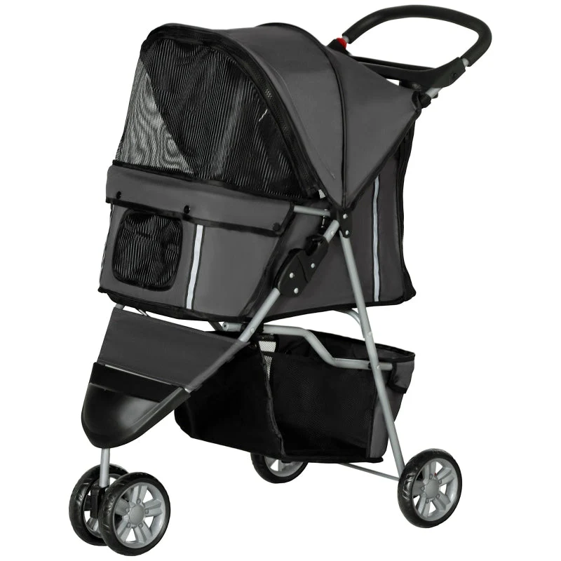 Dog Stroller Buggy, Foldable Mesh Windows Cup Holder, Dark Grey - Image 2