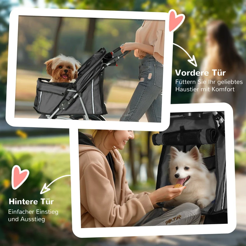 Dog Stroller Buggy, Foldable Mesh Windows Cup Holder, Dark Grey - Image 5