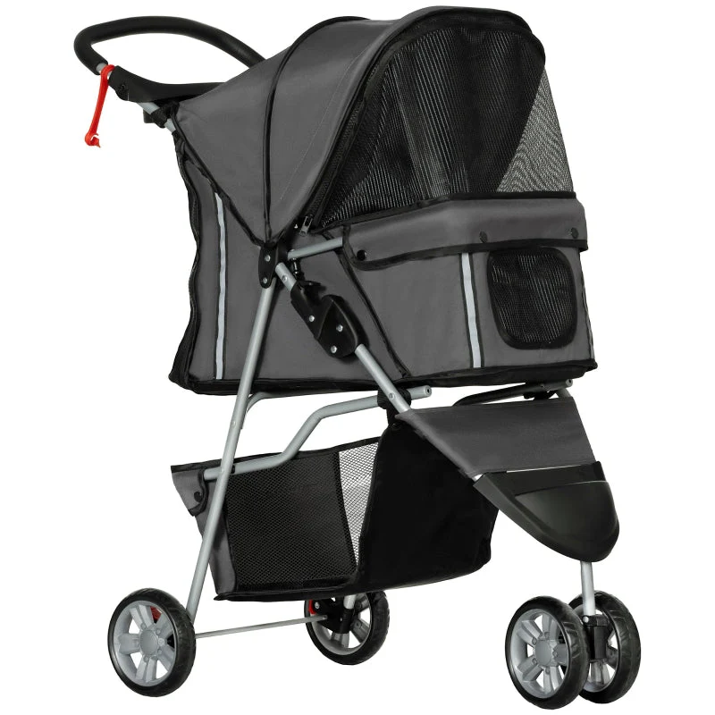 Dog Stroller Buggy, Foldable Mesh Windows Cup Holder, Dark Grey - Image 8