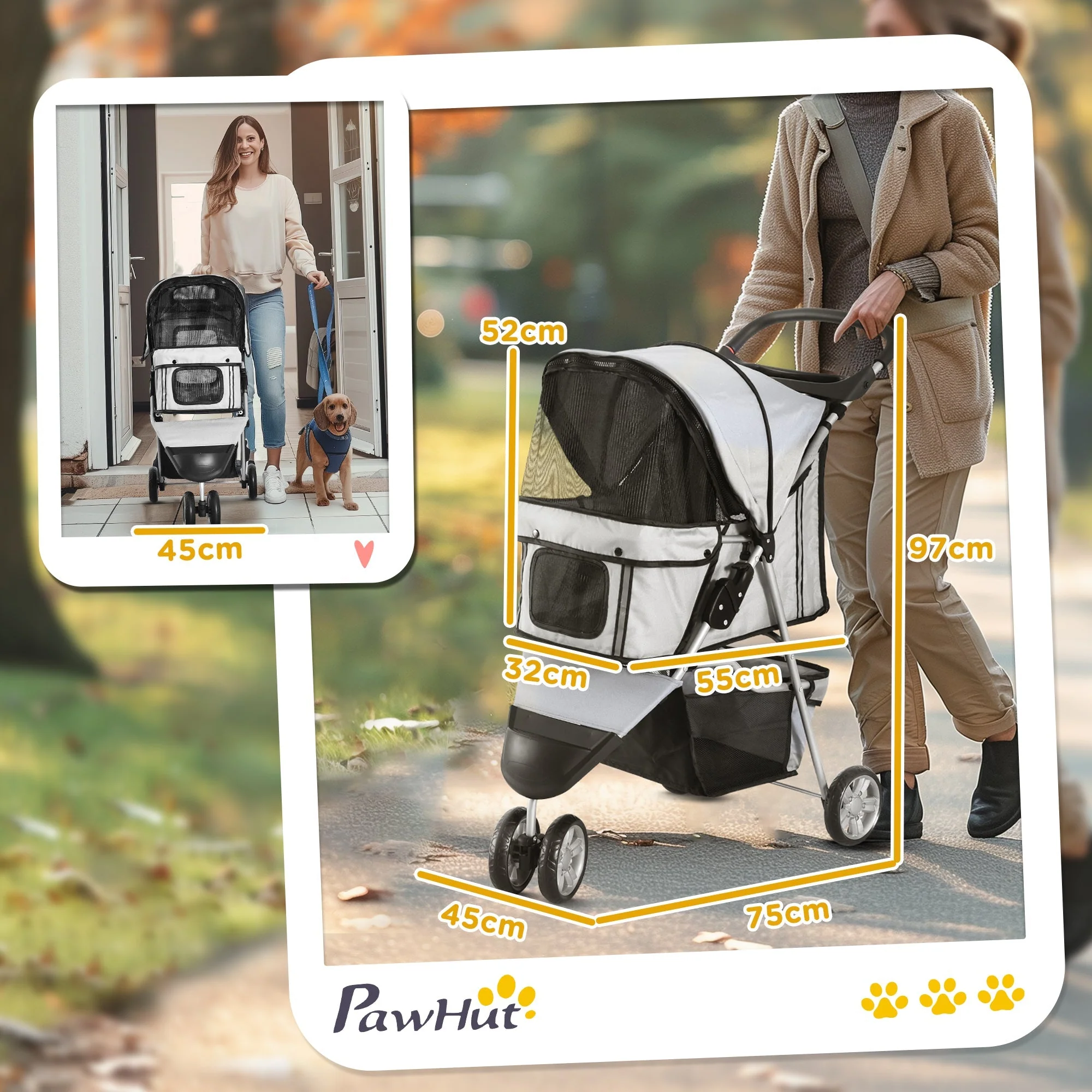 Dog Stroller Buggy, Multi-colored (Gray) - Image 3