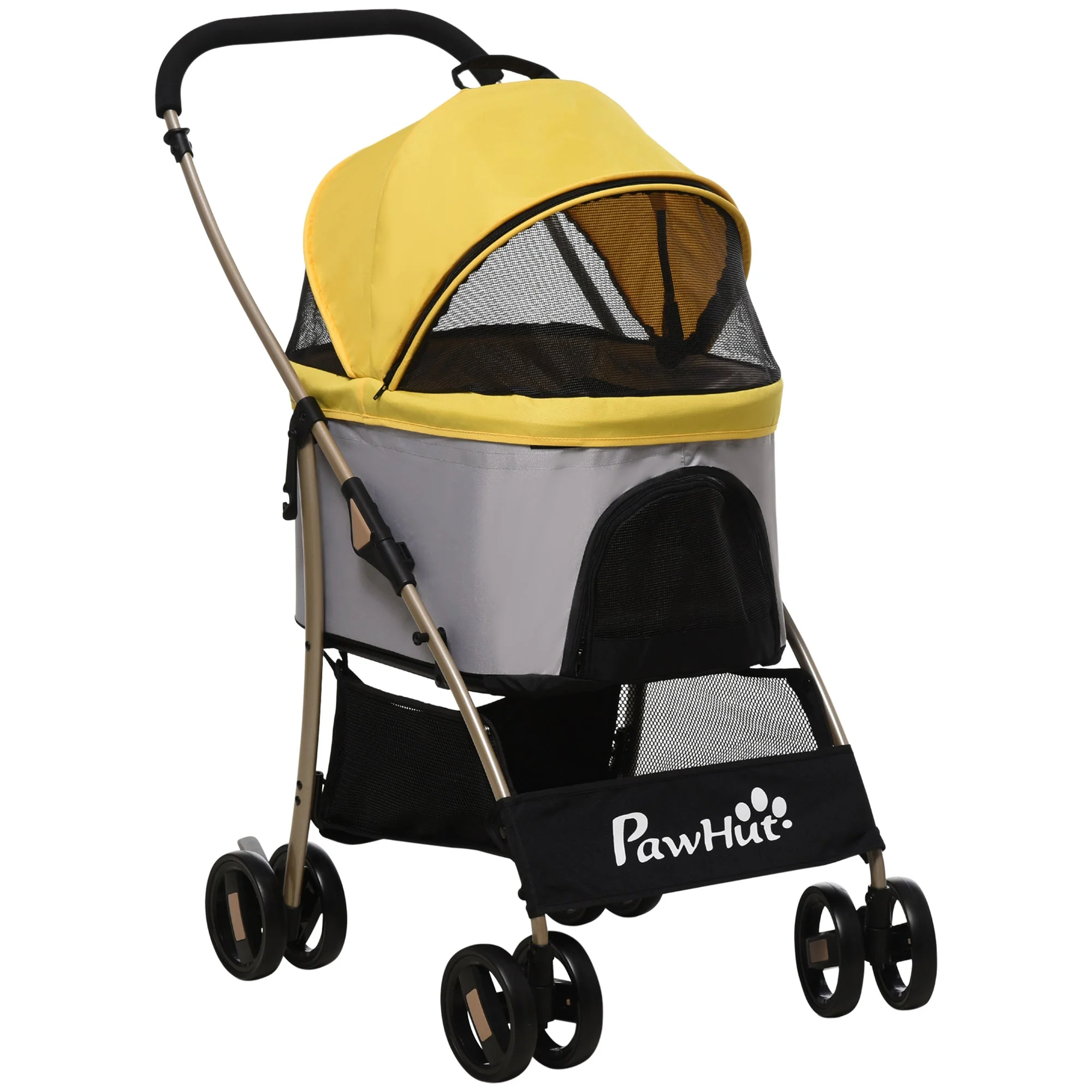 Dog Stroller, Foldable 2-in-1, 4 Wheels, Oxford Fabric, Yellow - Image 2