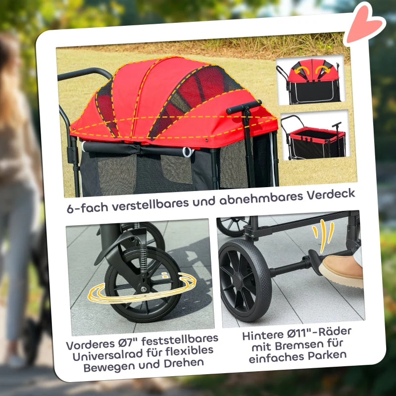 Dog Stroller, Foldable Buggy for Dogs & Cats, up to 30 kg, Red - Image 6