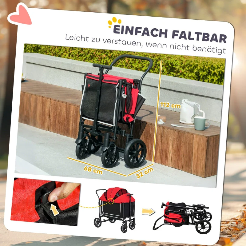 Dog Stroller, Foldable Buggy for Dogs & Cats, up to 30 kg, Red - Image 7