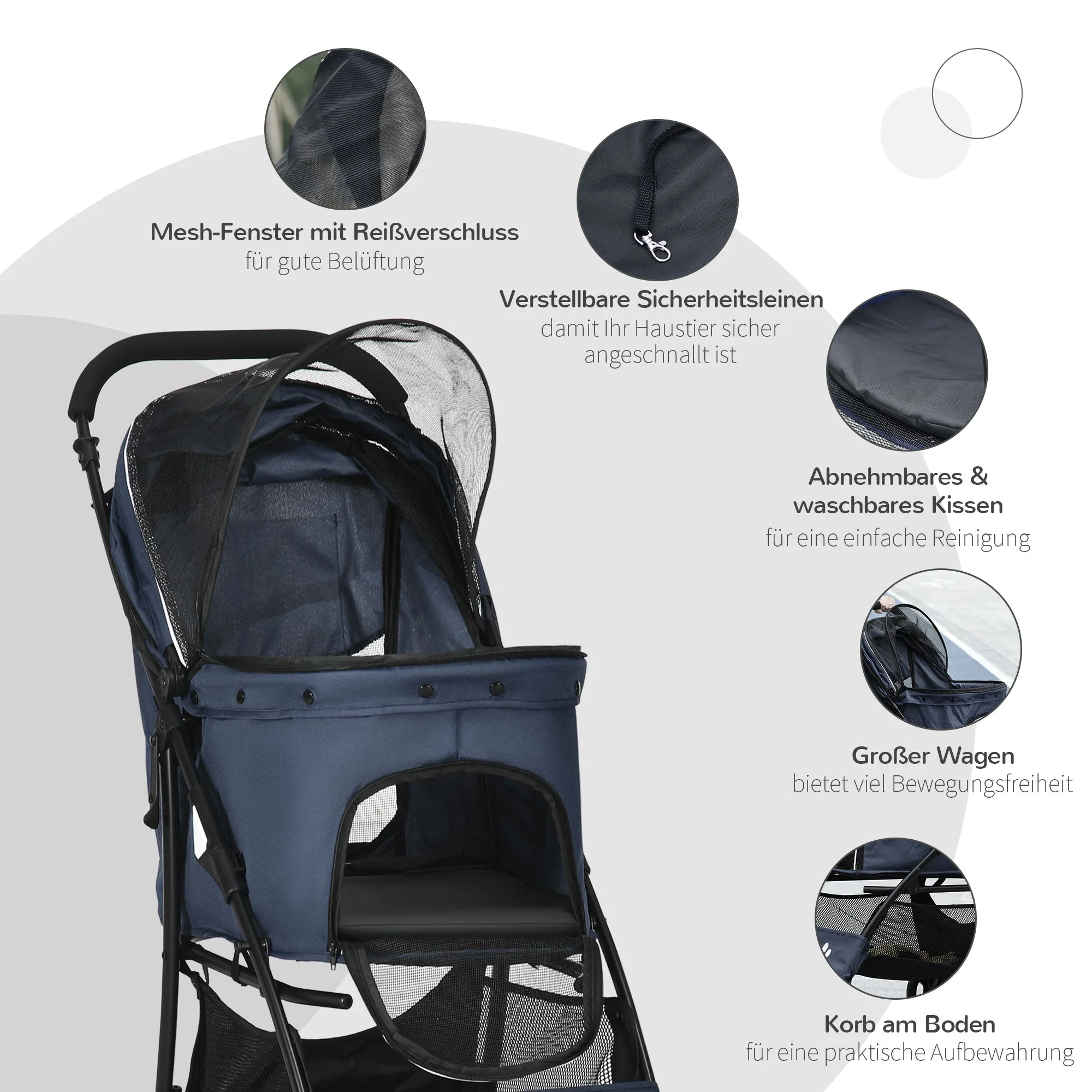 Dog Stroller, Foldable Buggy with Cushion, 4 Wheels, 600D Oxford Material - Image 6