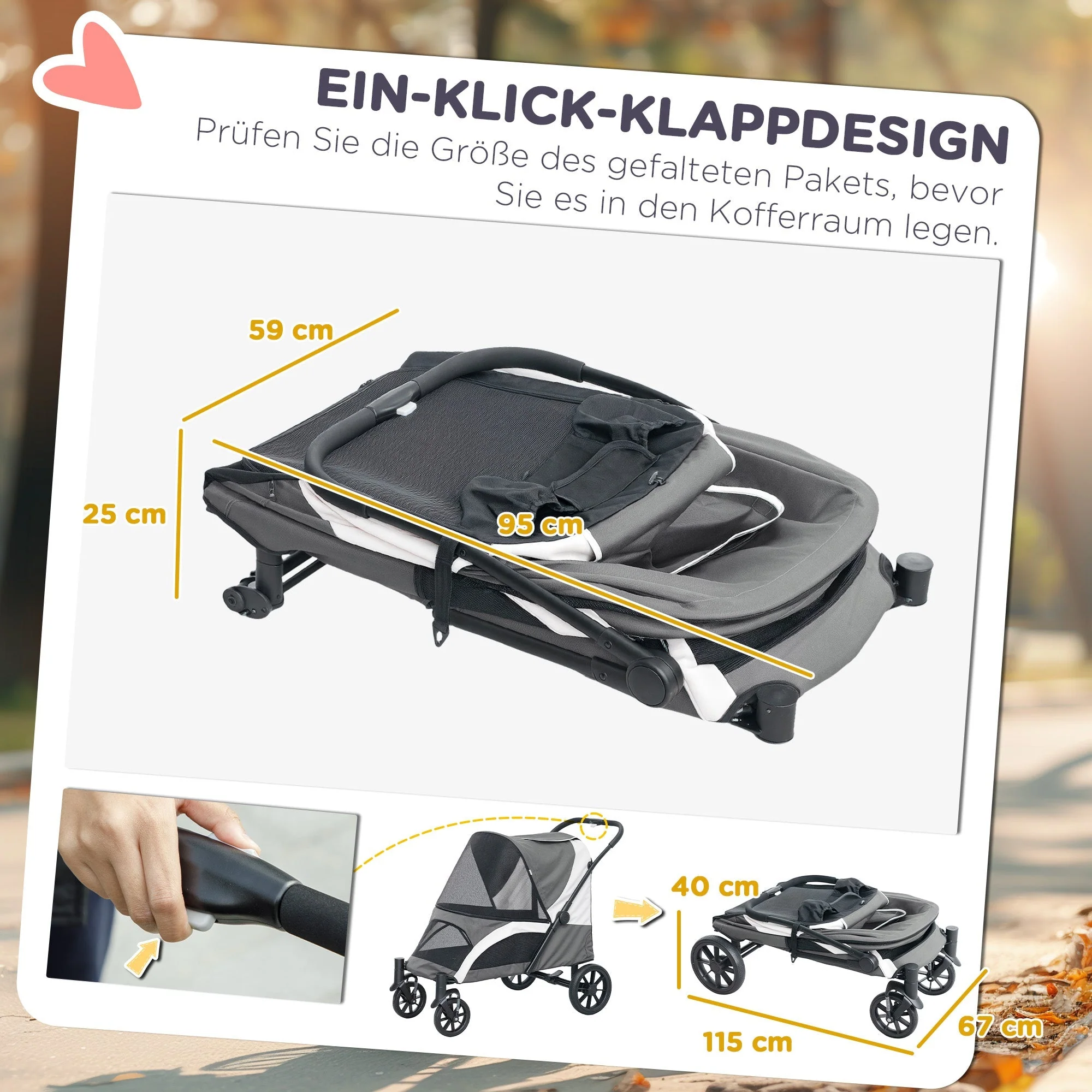 Dog Stroller, Foldable, Large Dogs & Cats, 30 kg, Dark Grey - Image 5