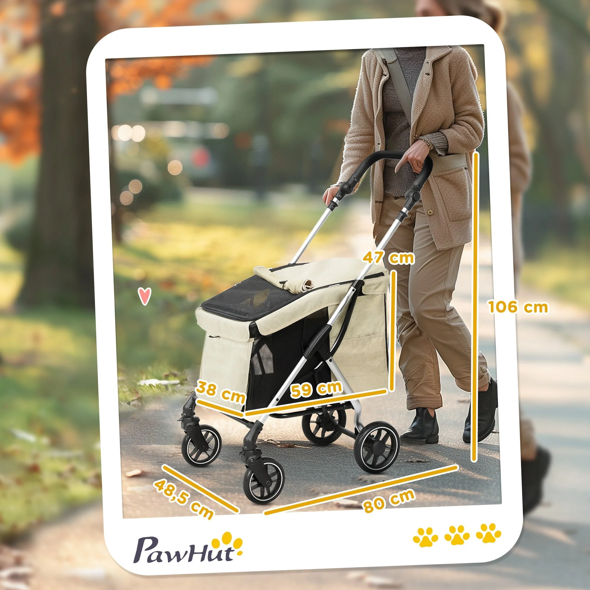 Dog Stroller, Lightweight Foldable, Aluminum Khaki - Image 3
