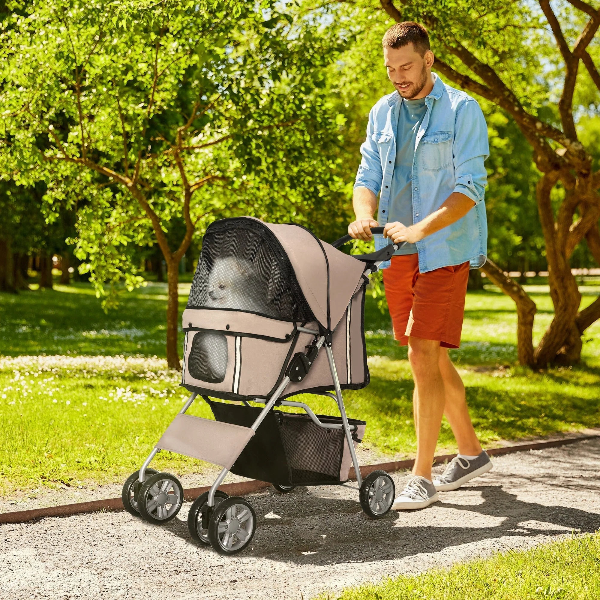 Dog Stroller, Lightweight Foldable Jogger, Coffee Brown