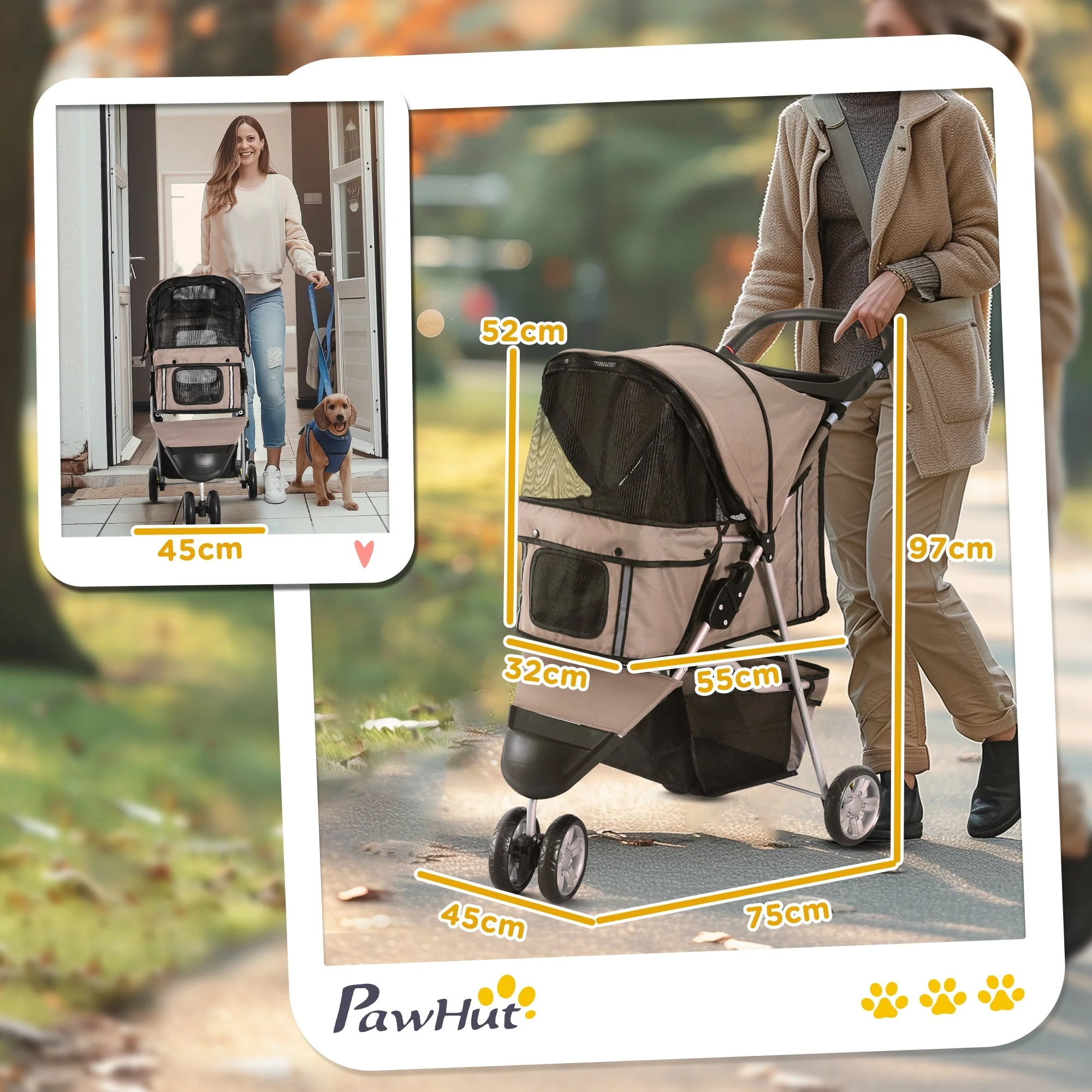 Dog Stroller, Multi-Coloured, Coffee Brown - Image 3