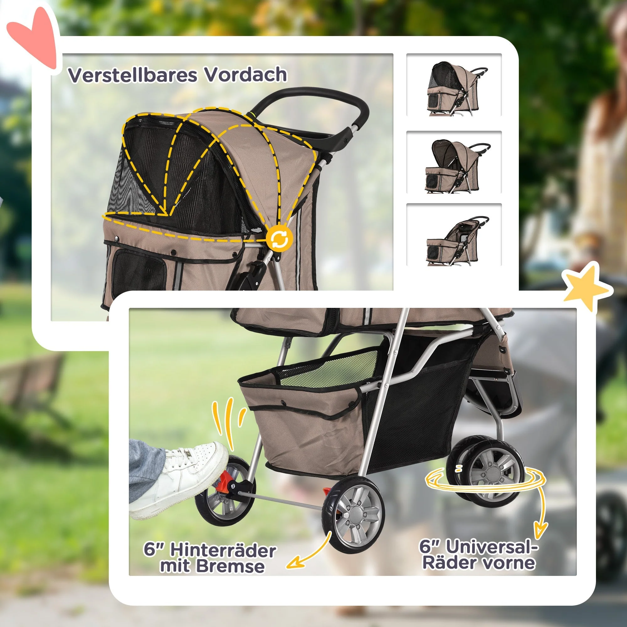 Dog Stroller, Multi-Coloured, Coffee Brown - Image 6