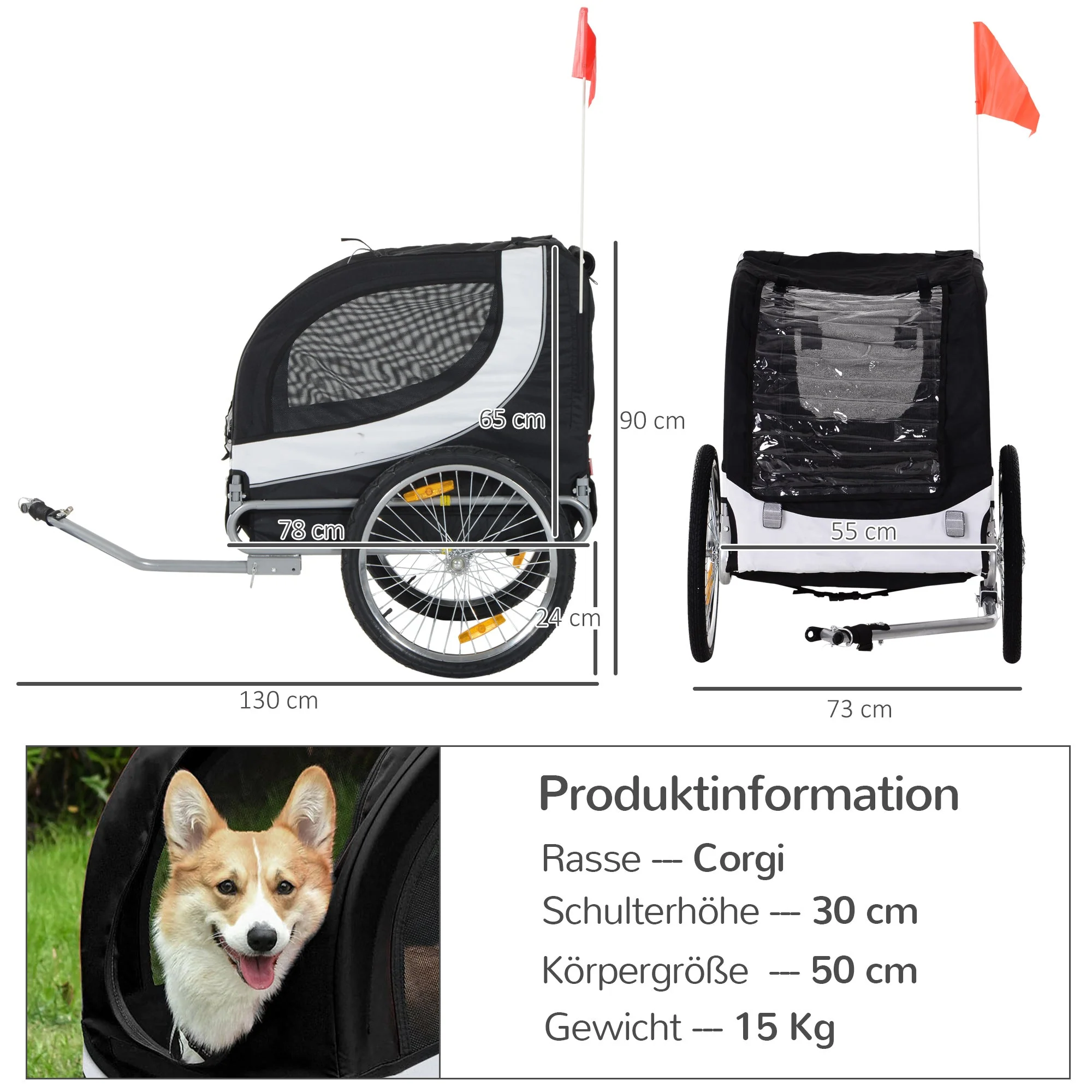 Dog Trailer Bicycle Transporter White+Black - Image 3