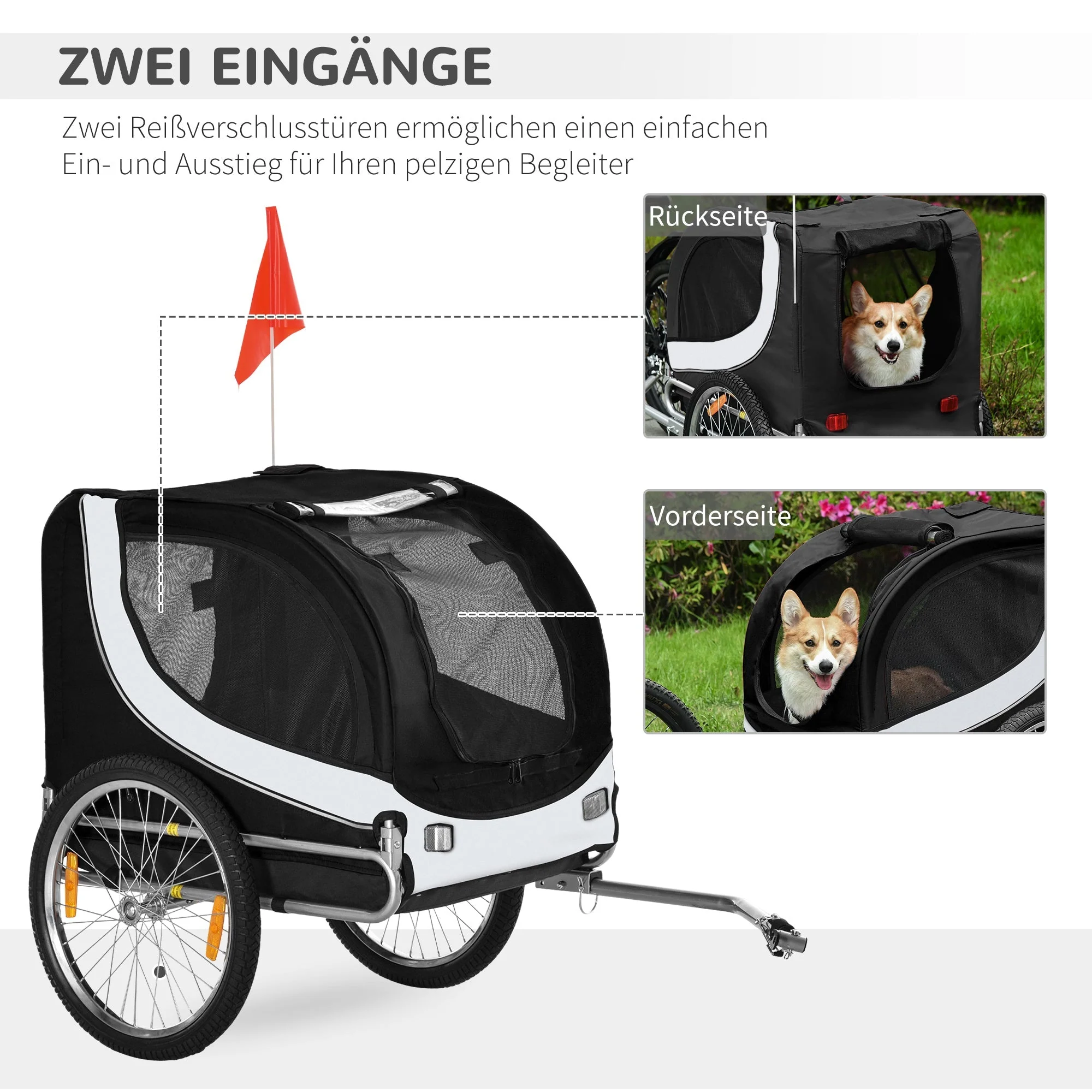 Dog Trailer Bicycle Transporter White+Black - Image 4