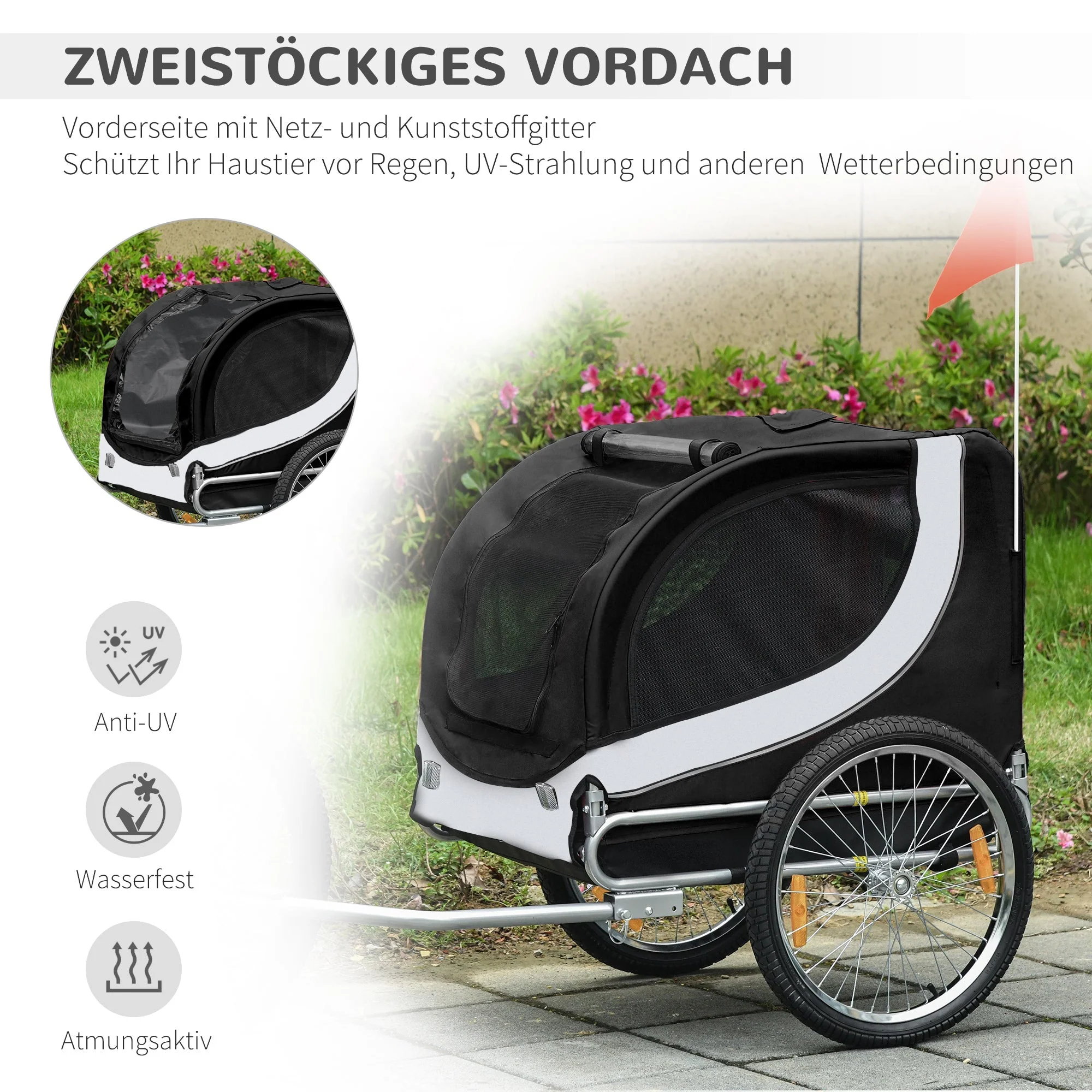 Dog Trailer Bicycle Transporter White+Black - Image 5