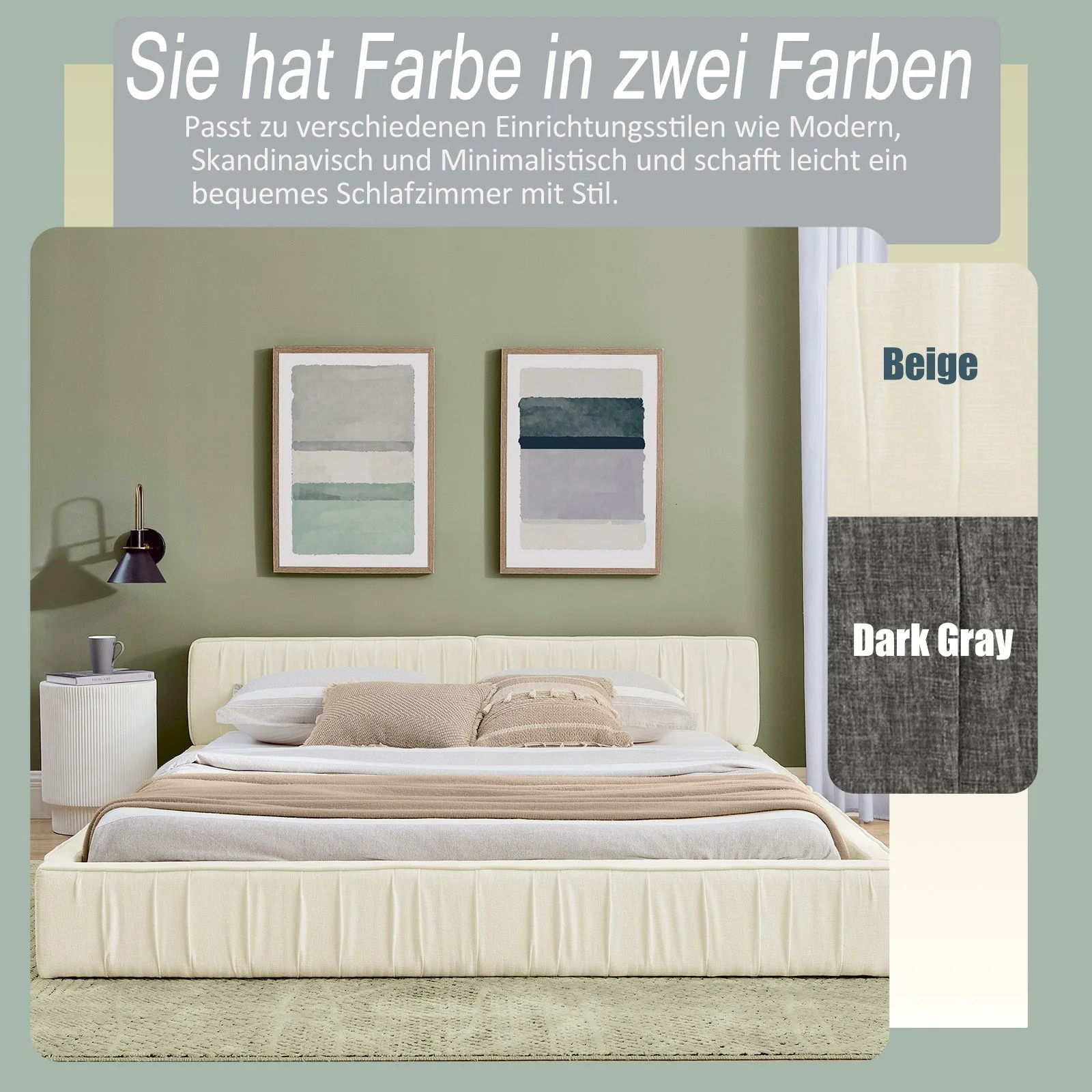 Double Bed 140x200cm Chenille Cover Eucalyptus Frame - Beige - Image 2