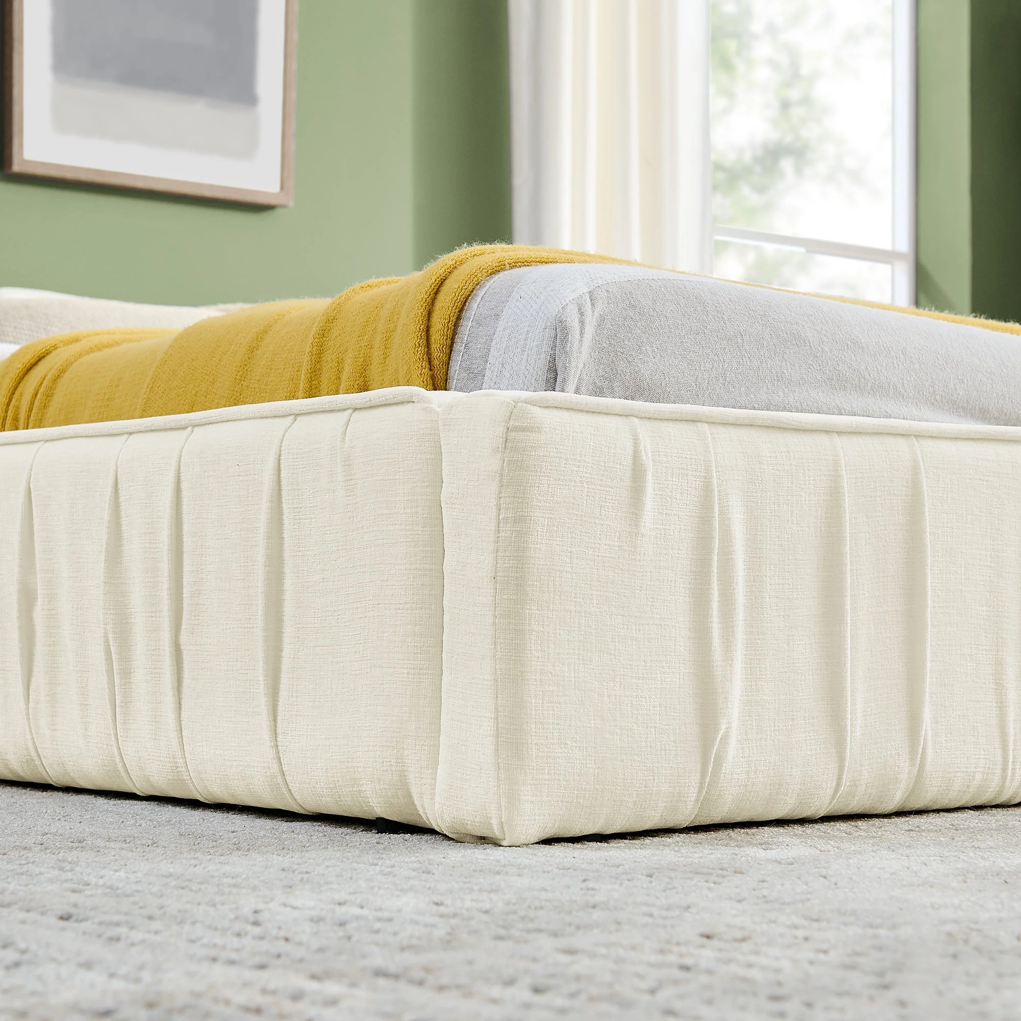 Double Bed 140x200cm Chenille Cover Eucalyptus Frame - Beige - Image 8