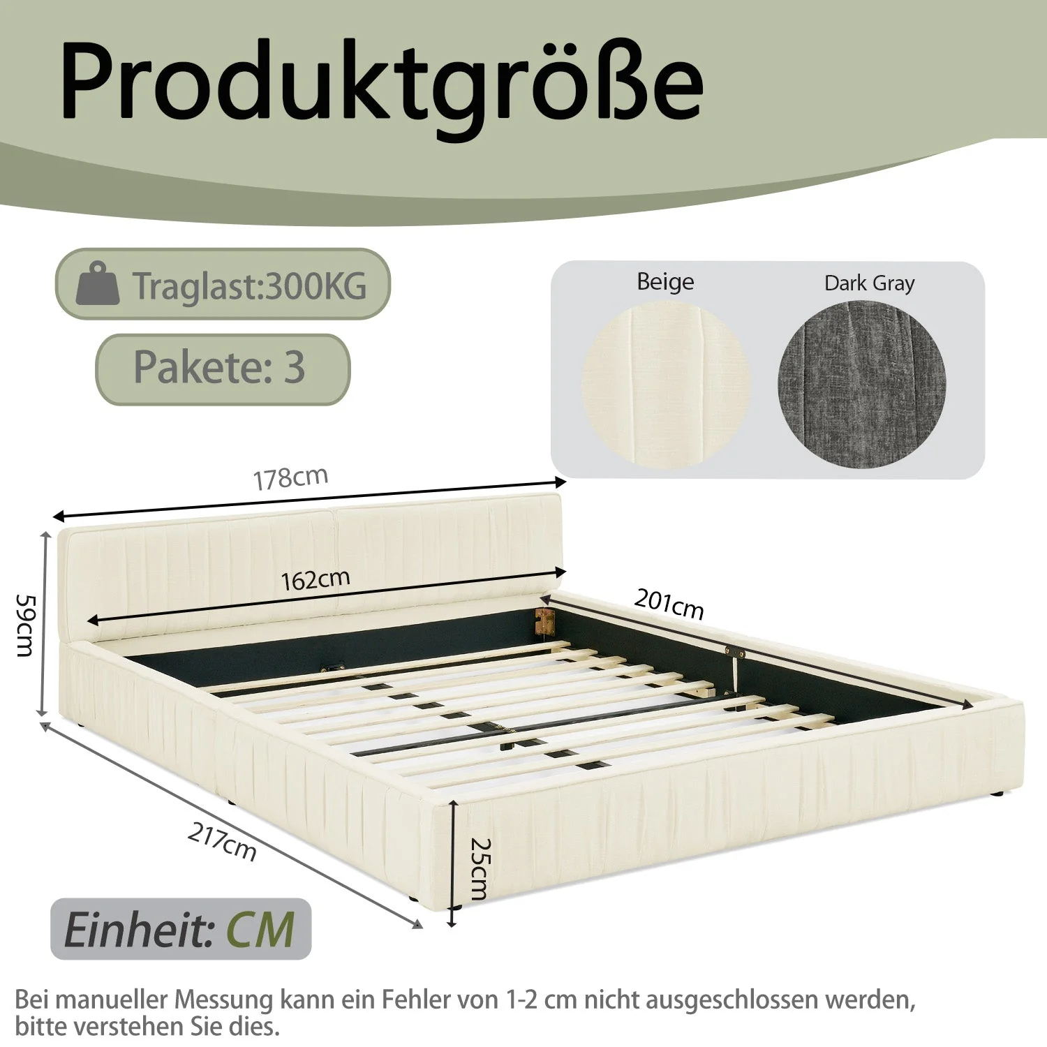 Double Bed 160x200cm Chenille Cover Wood & Iron Frame - Beige - Image 6