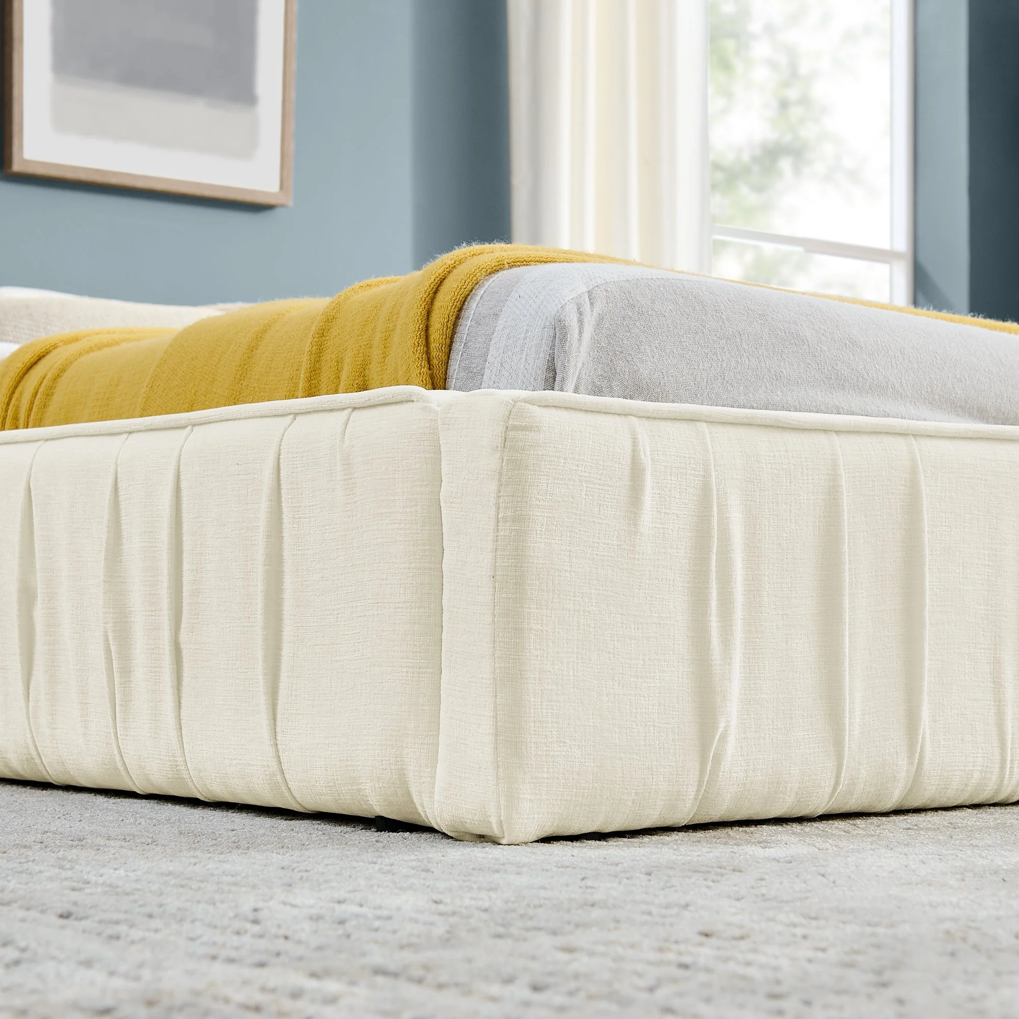 Double Bed 160x200cm Chenille Cover Wood & Iron Frame - Beige - Image 8